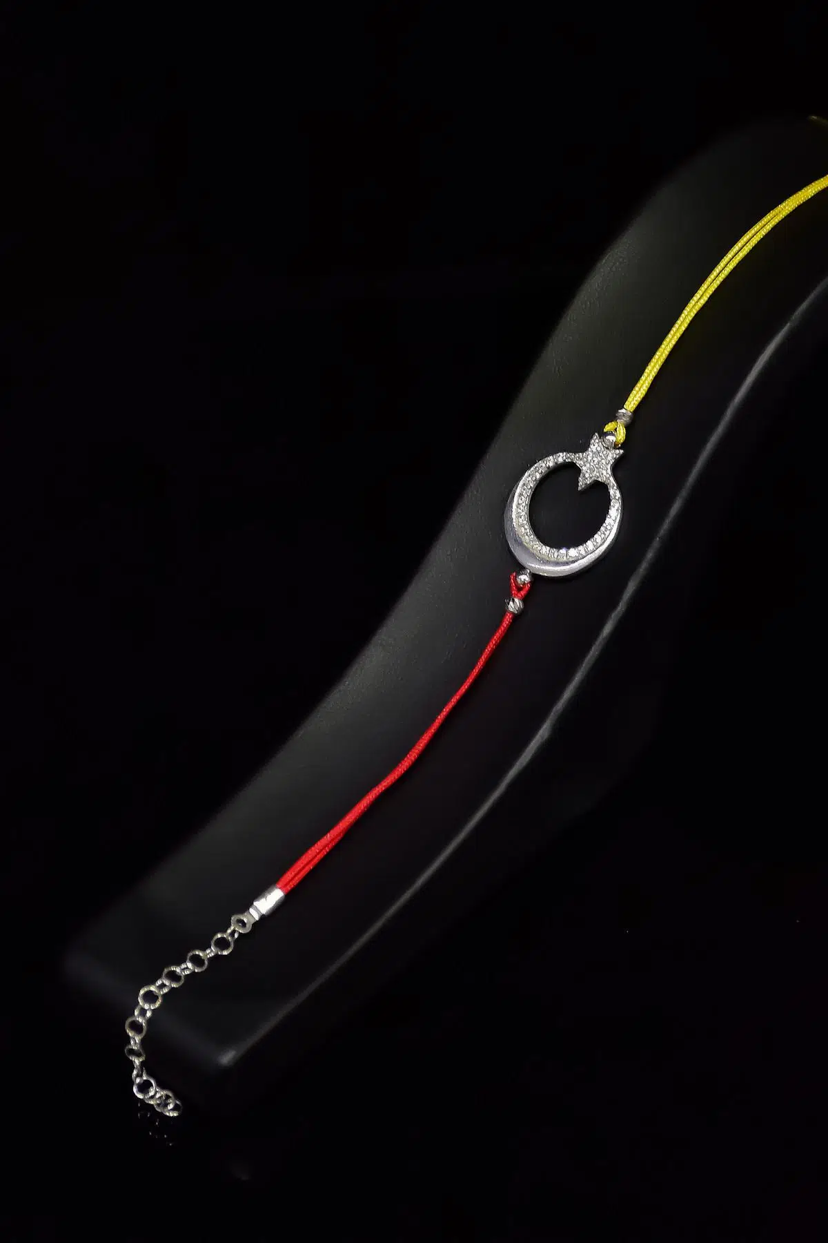 925 Ayar Gümüş Rodyum Kaplama Sarı Kırmızı ,Taraftar Tek Sıra Ayyıldız Erkek Bileklik