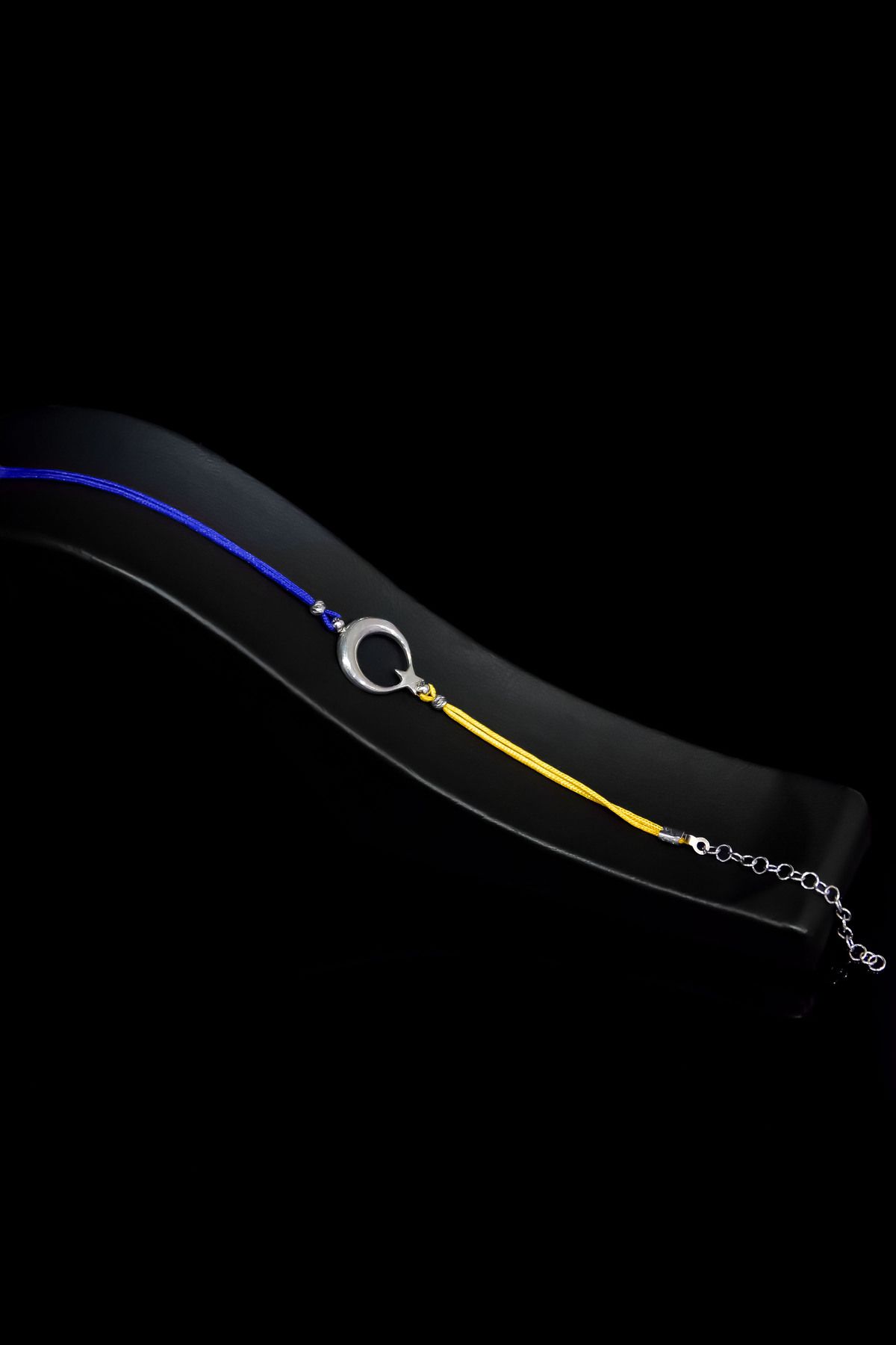 925 Ayar Gümüş Rodyum Kaplama Sarı Lacivert, Taraftar Taşsız Ayyıldız Erkek Bileklik