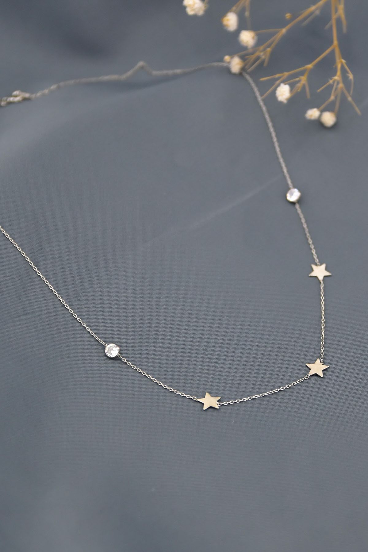 925 Ayar Gümüş Rodyum Kaplama Taşlı Yıldız Kolye