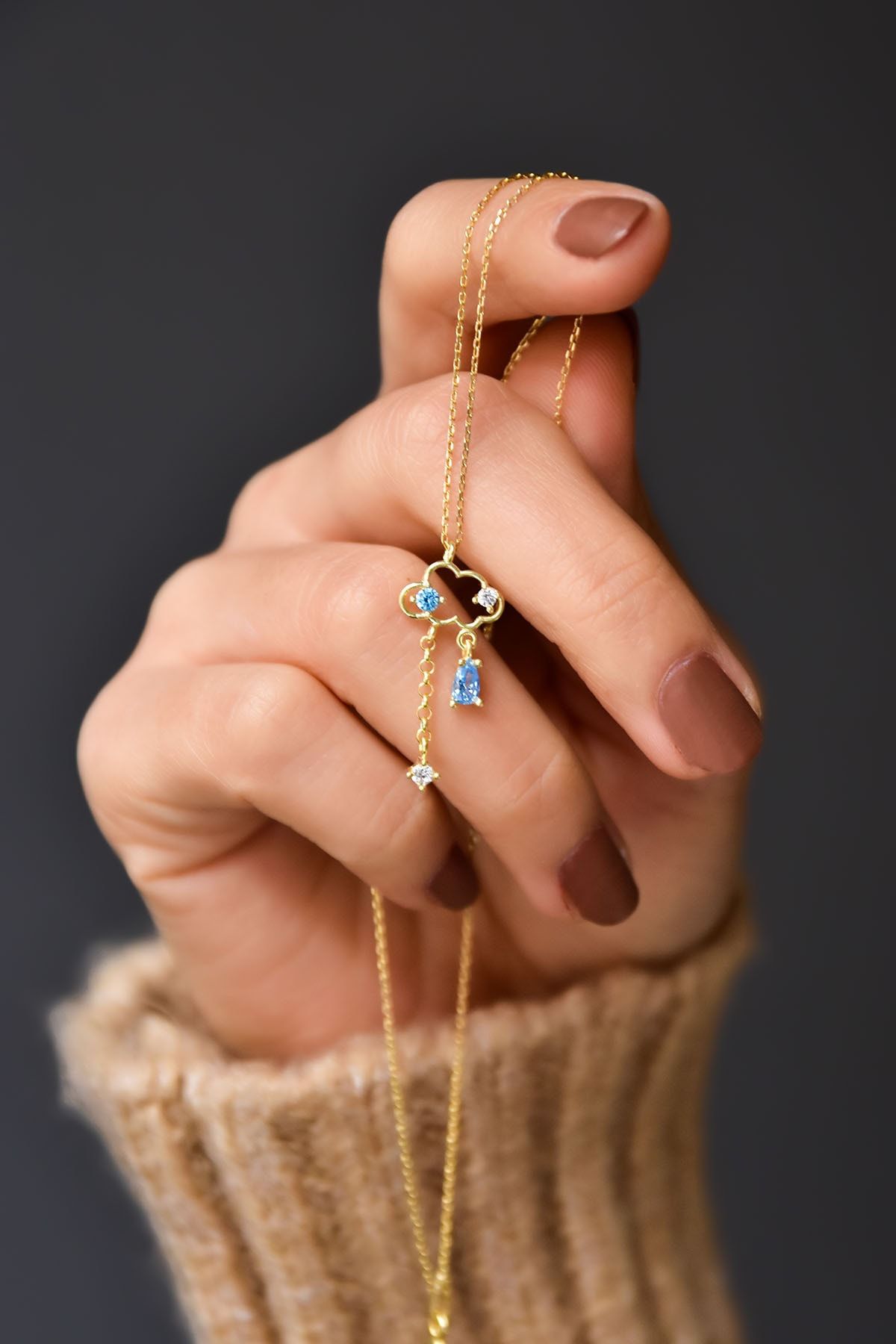 925 Ayar Gümüş Rodyum Kaplama Yağmur Bulut Kadın Kolye