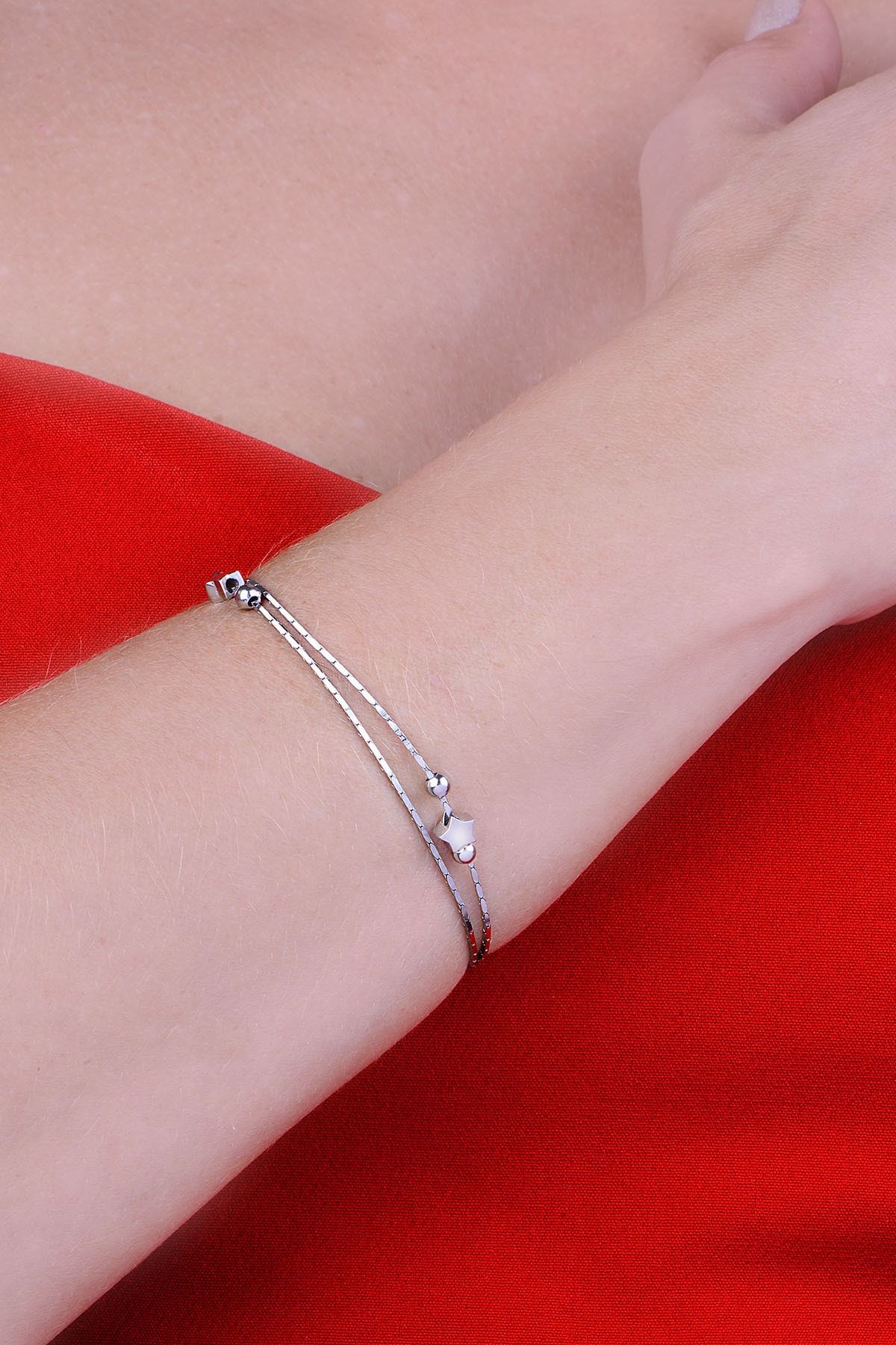 925 Ayar Gümüş Rodyum Kaplama Yıldız Ve Toplu Bileklik