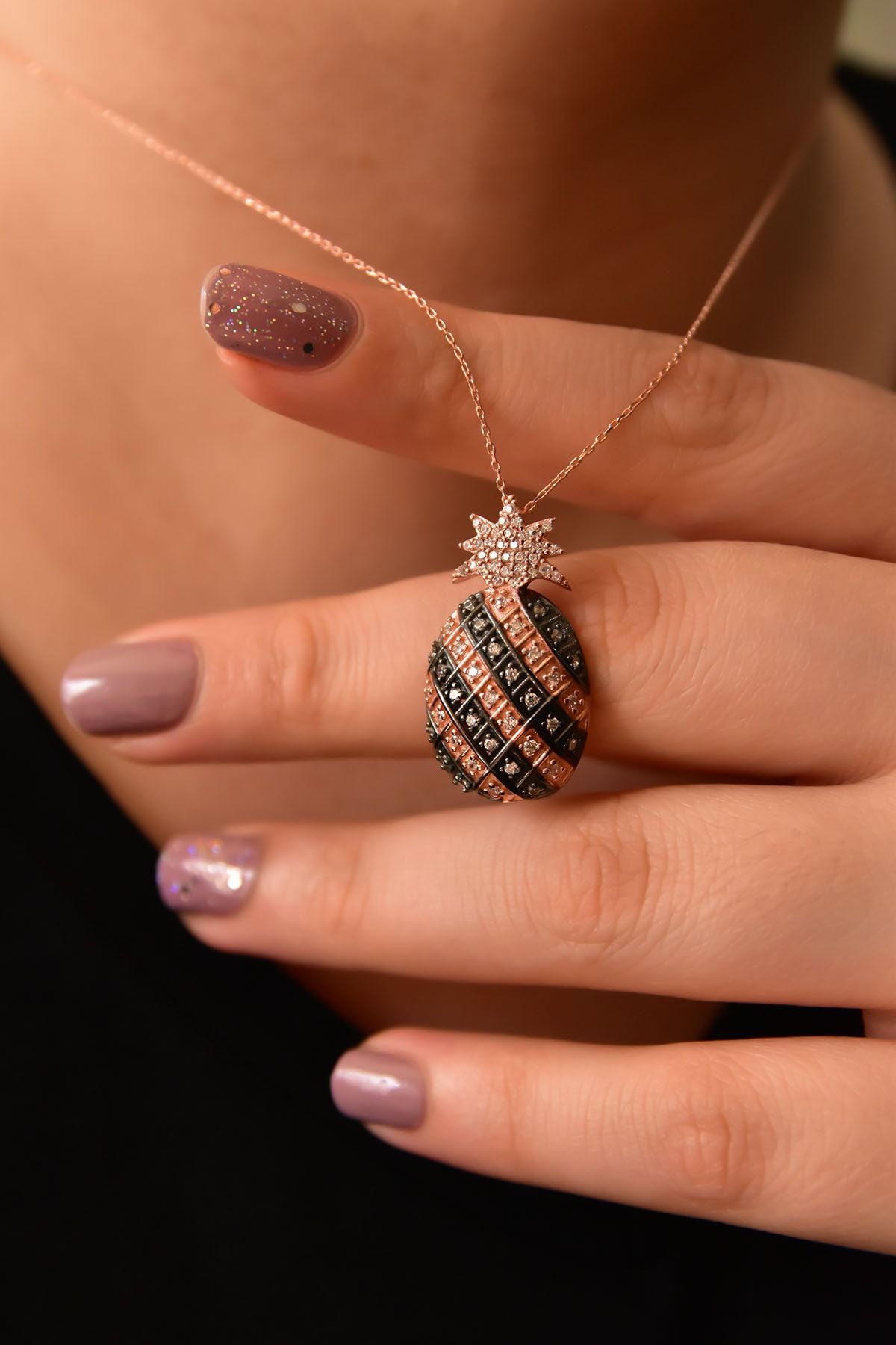 925 Ayar Gümüş Rose Altın Kaplama Ananas Kolye