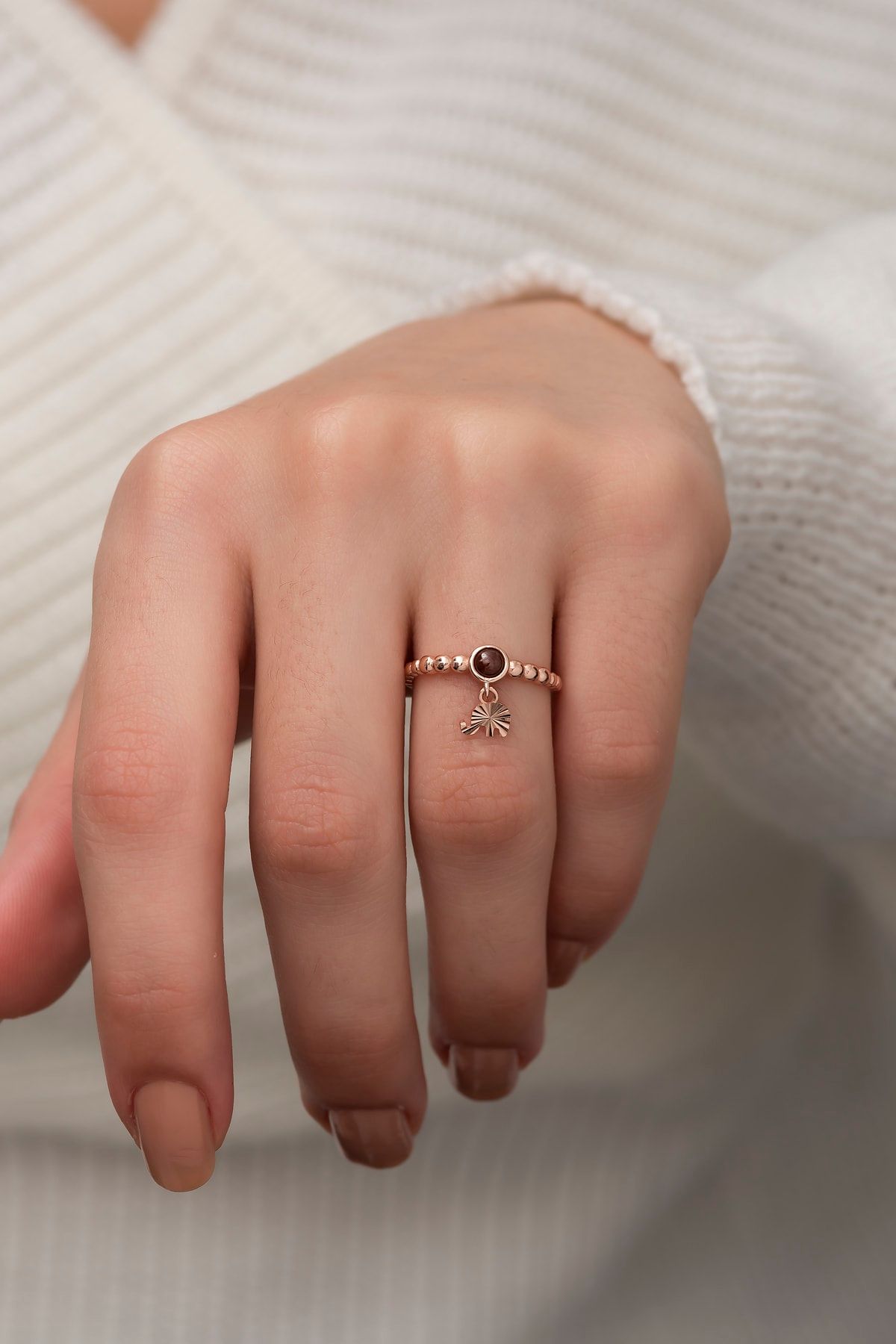 925 Ayar Gümüş Rose Altın Kaplama Ay Taşlı Fil Motifli Kadın Yüzüğü