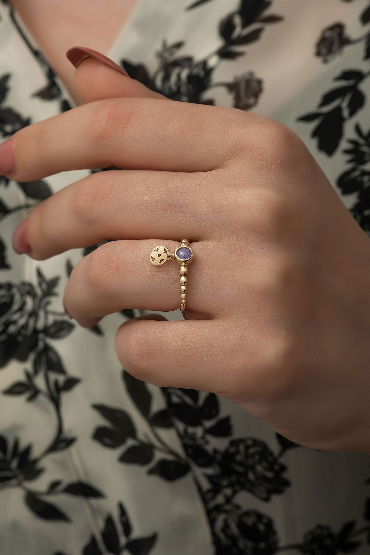 925 Ayar Gümüş Rose Altın Kaplama Ay Taşlı Kadın Yüzüğü