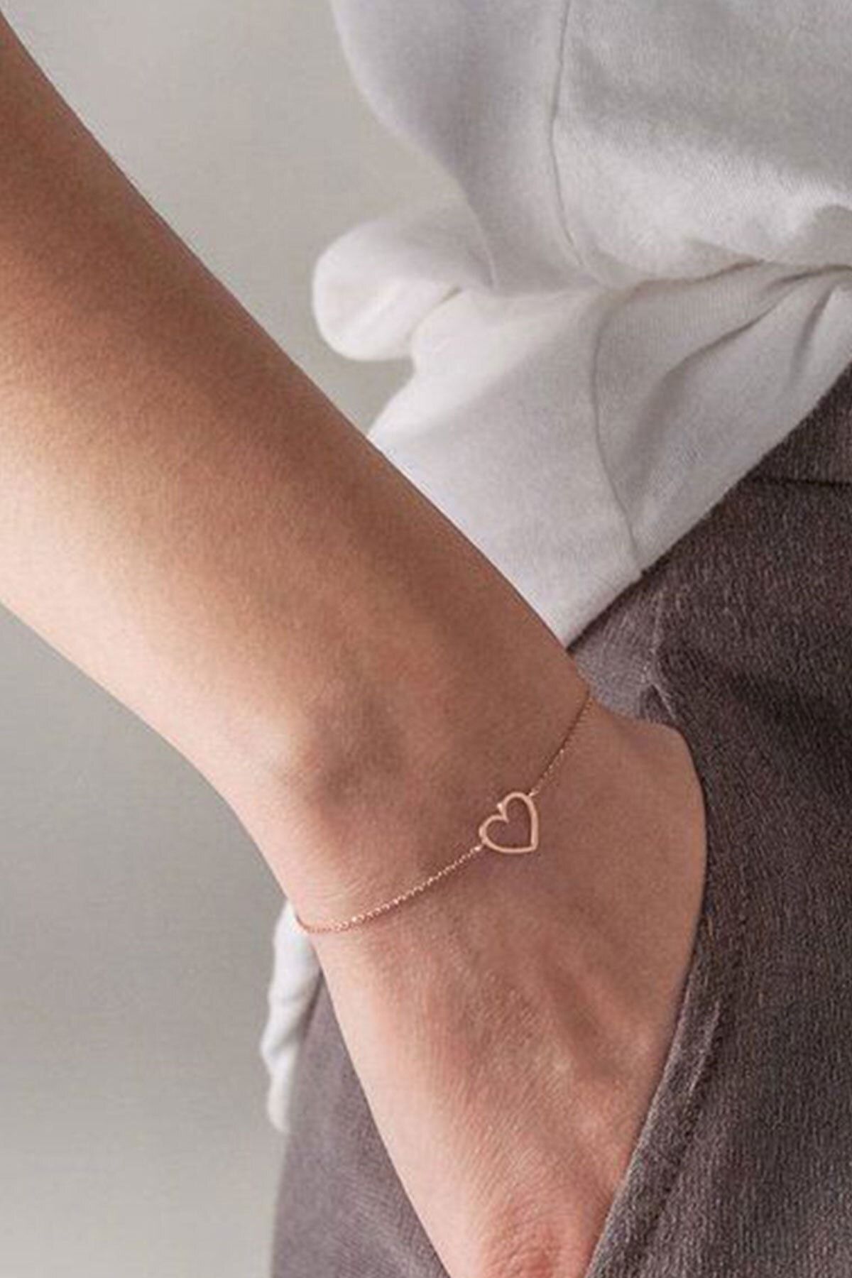 925 Ayar Gümüş Rose Altın Kaplama Kalp Bileklik