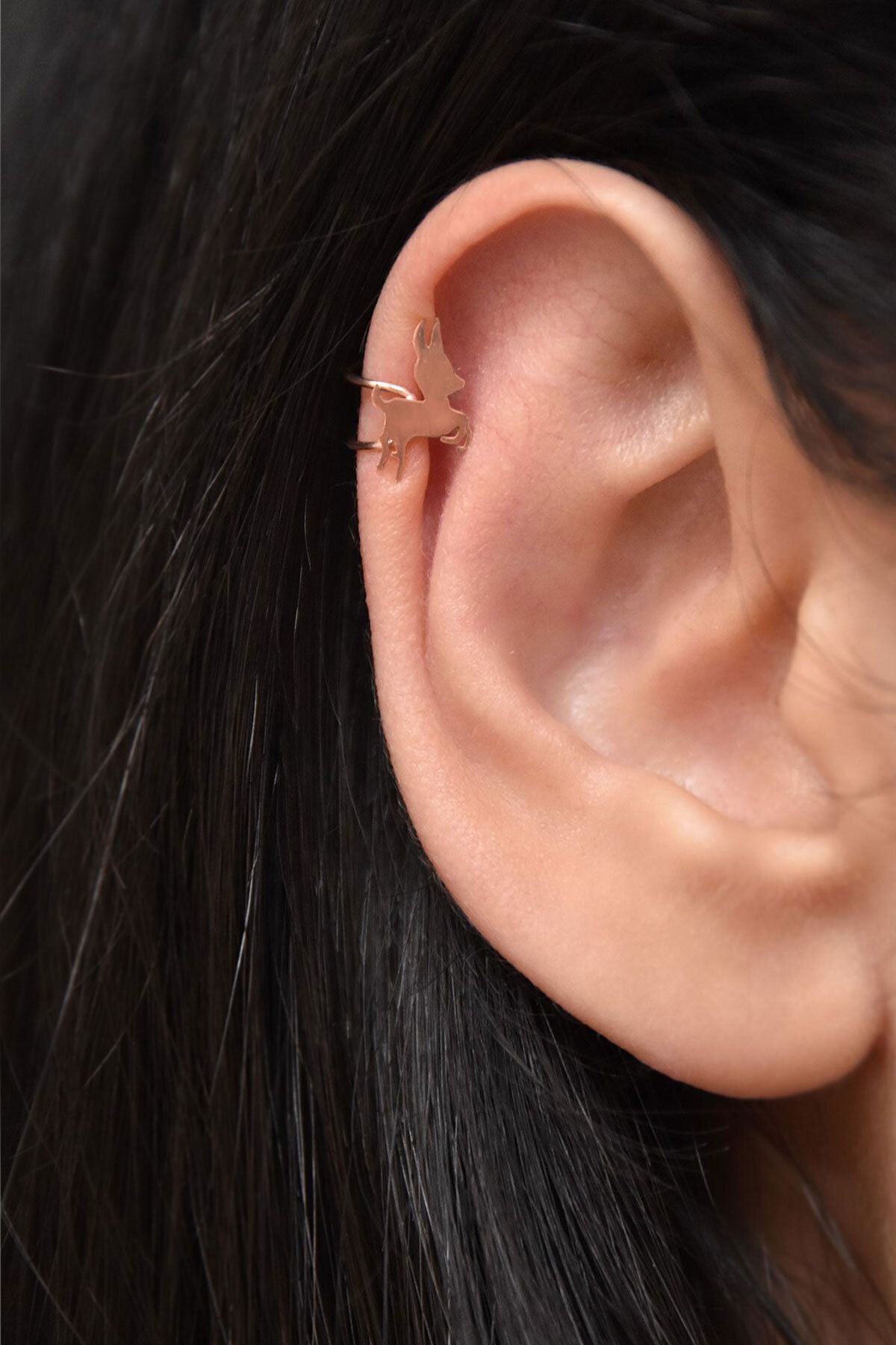 925 Ayar Gümüş Rose Altın Kaplama Kıkırdak Küpe