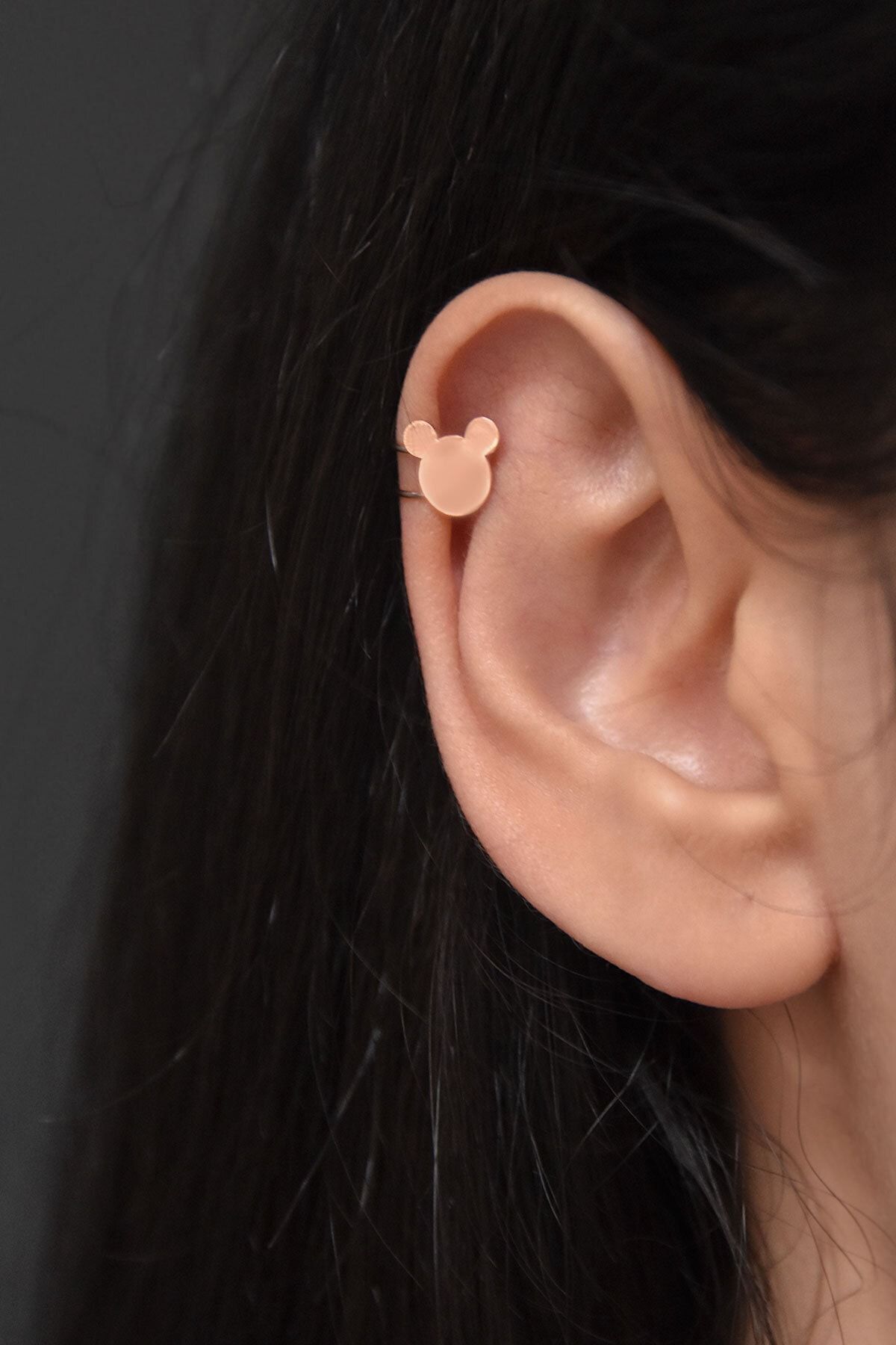 925 Ayar Gümüş Rose Altın Kaplama Mickey Mause Kıkırdak Küpe