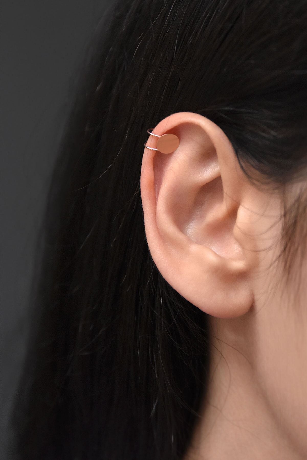 925 Ayar Gümüş Rose Altın Kaplama Yuvarlak Kıkırdak Küpe