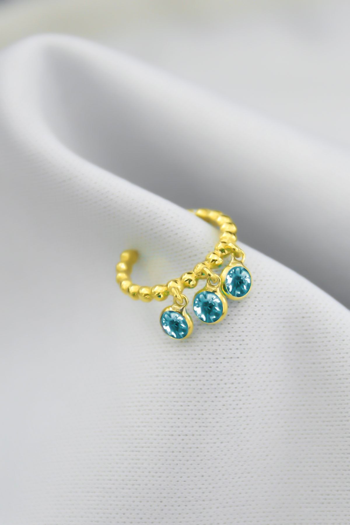 925 Ayar Gümüş.Rose.Gold.Rodaj.Renkli.Doğum Taşlı Kıkırdak Küpe