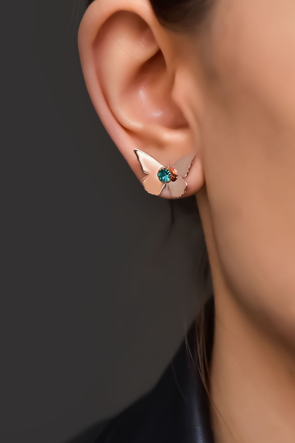 925 Ayar Gümüş Rose Kaplama Aralık Ayı Doğum Taşlı Kelebek Küpe