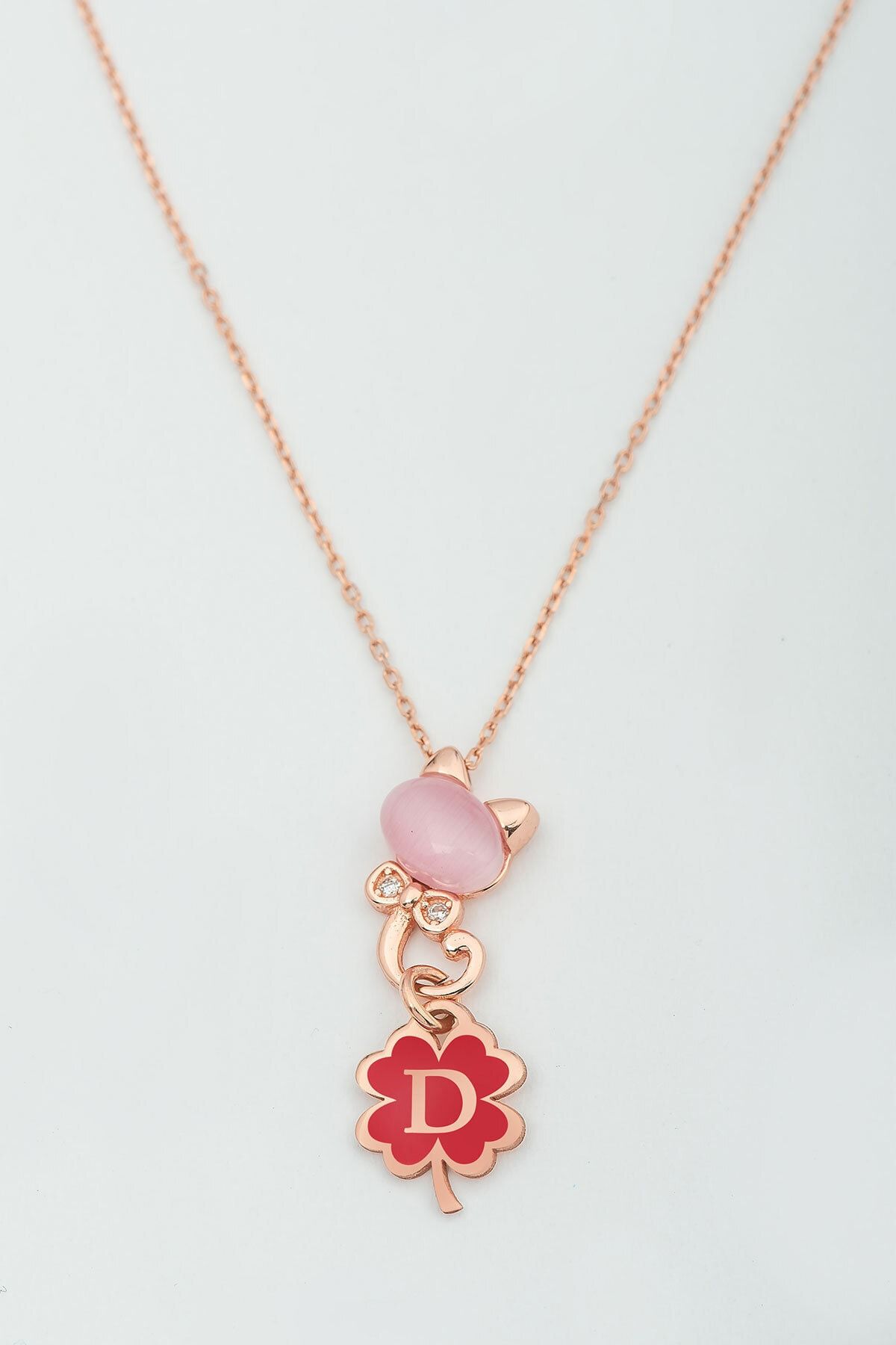 925 Ayar Gümüş Rose Kaplama Ay Taşlı D Harf Kolye