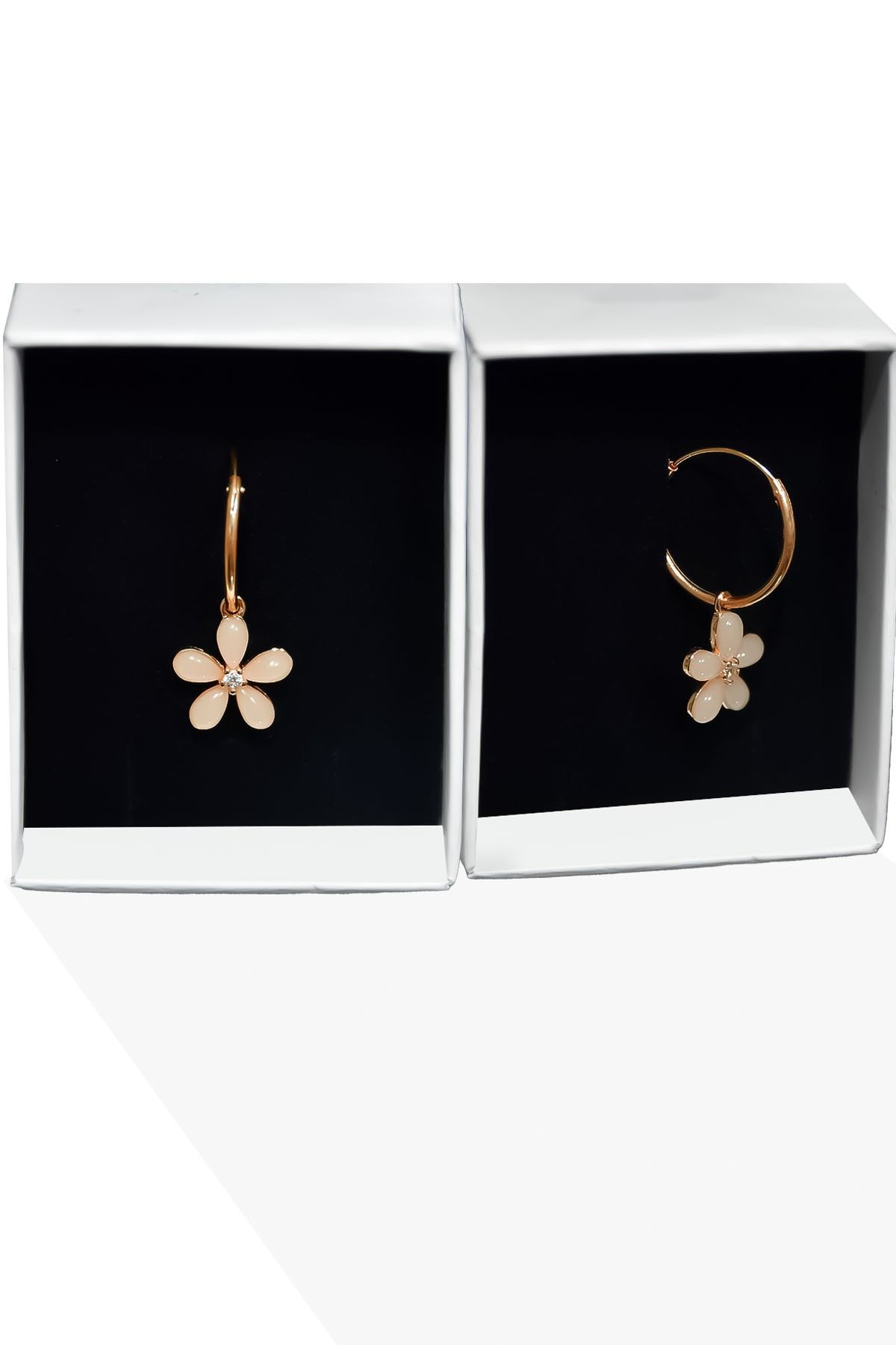 925 Ayar Gümüş Rose Kaplama Ay Taşlı Yasemin Çiçeği Halka Küpe