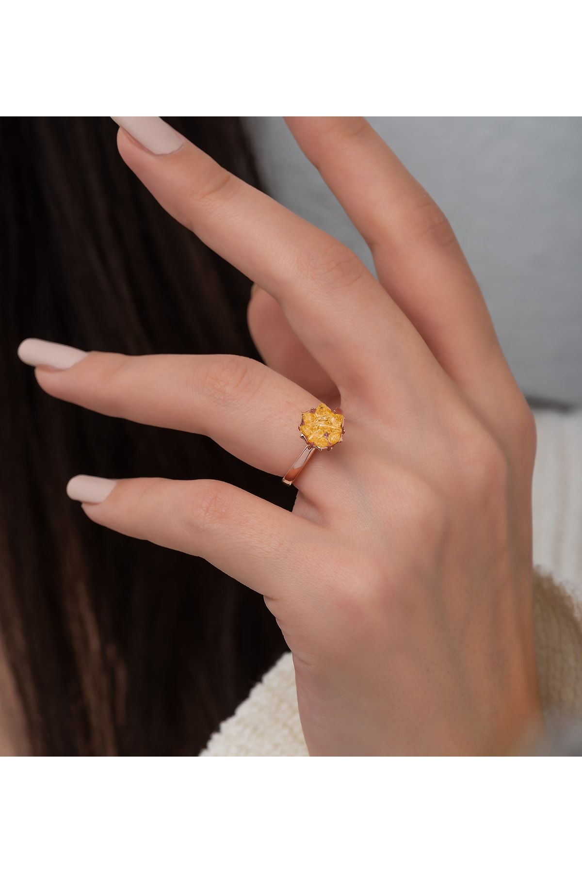 925 Ayar Gümüş Rose Kaplama Ayarlanabilir Sarı Lotus Çiçeği Yüzük