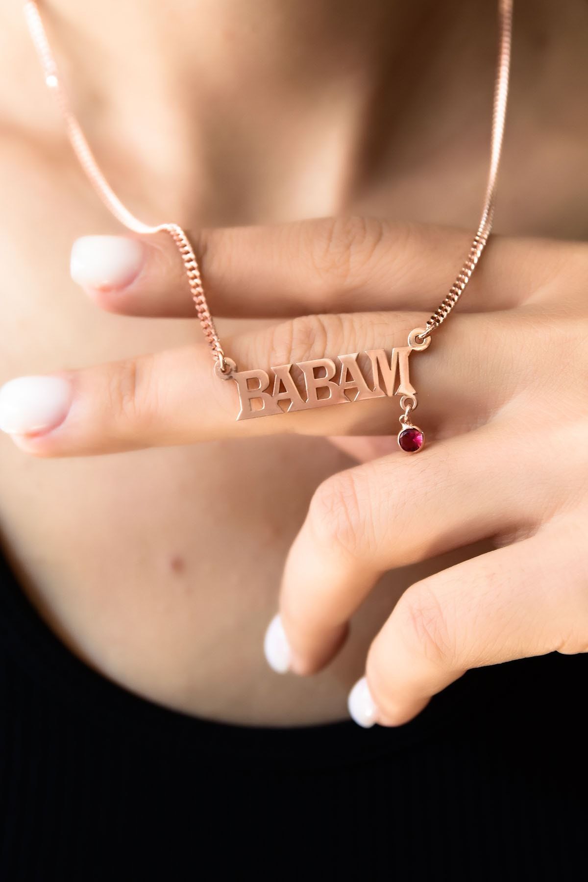 925 Ayar Gümüş Rose Kaplama Babam Yazılı Gurmet Zincir Kadın Kolye