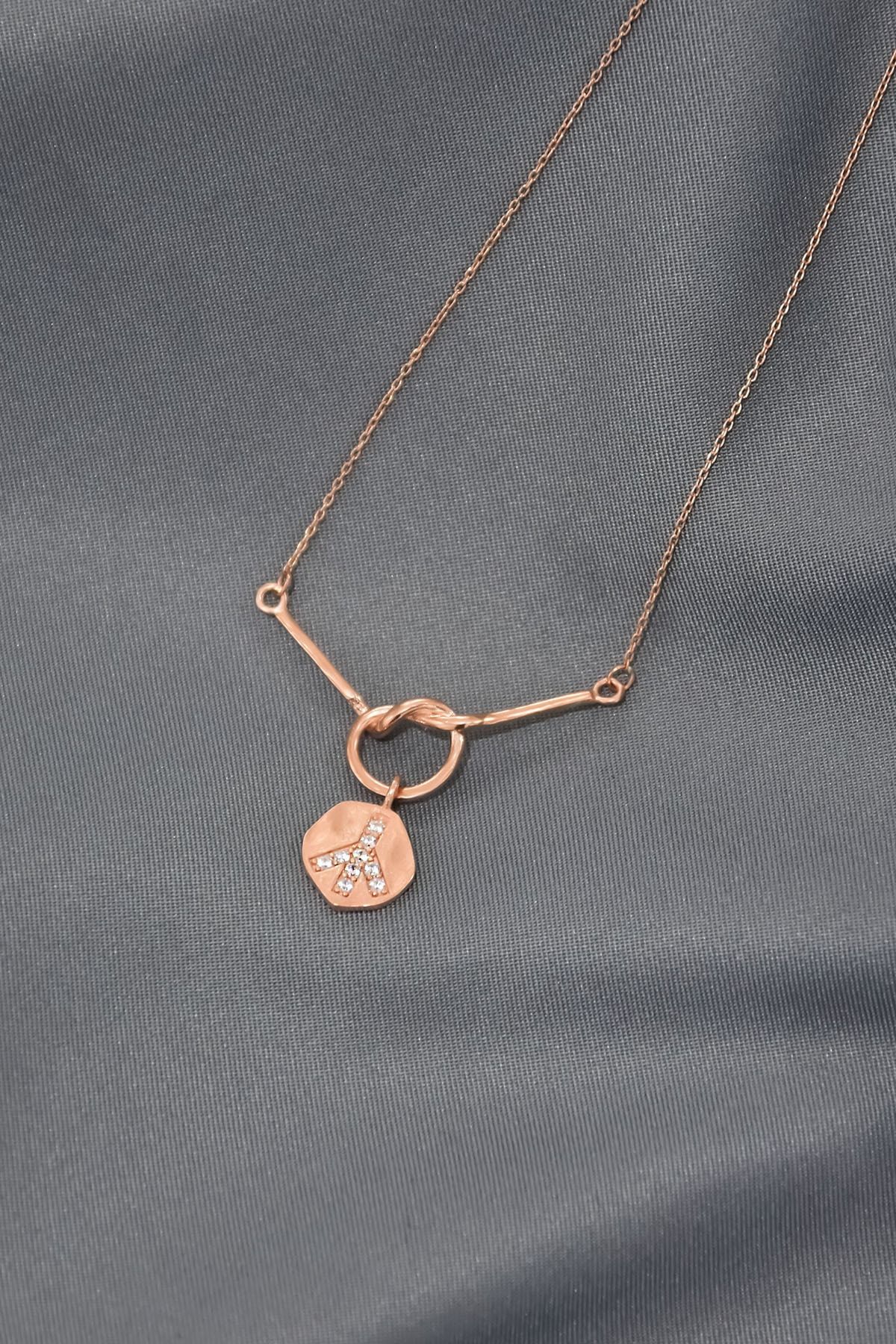 925 Ayar Gümüş Rose Kaplama Barış Sembolü Düğüm Kadın Kolye