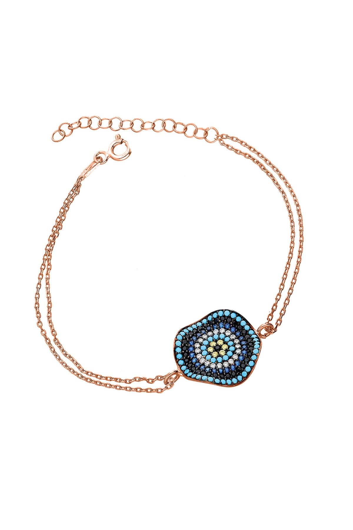 925 Ayar Gümüş Rose Kaplama Dalgalı Nazar Bileklik