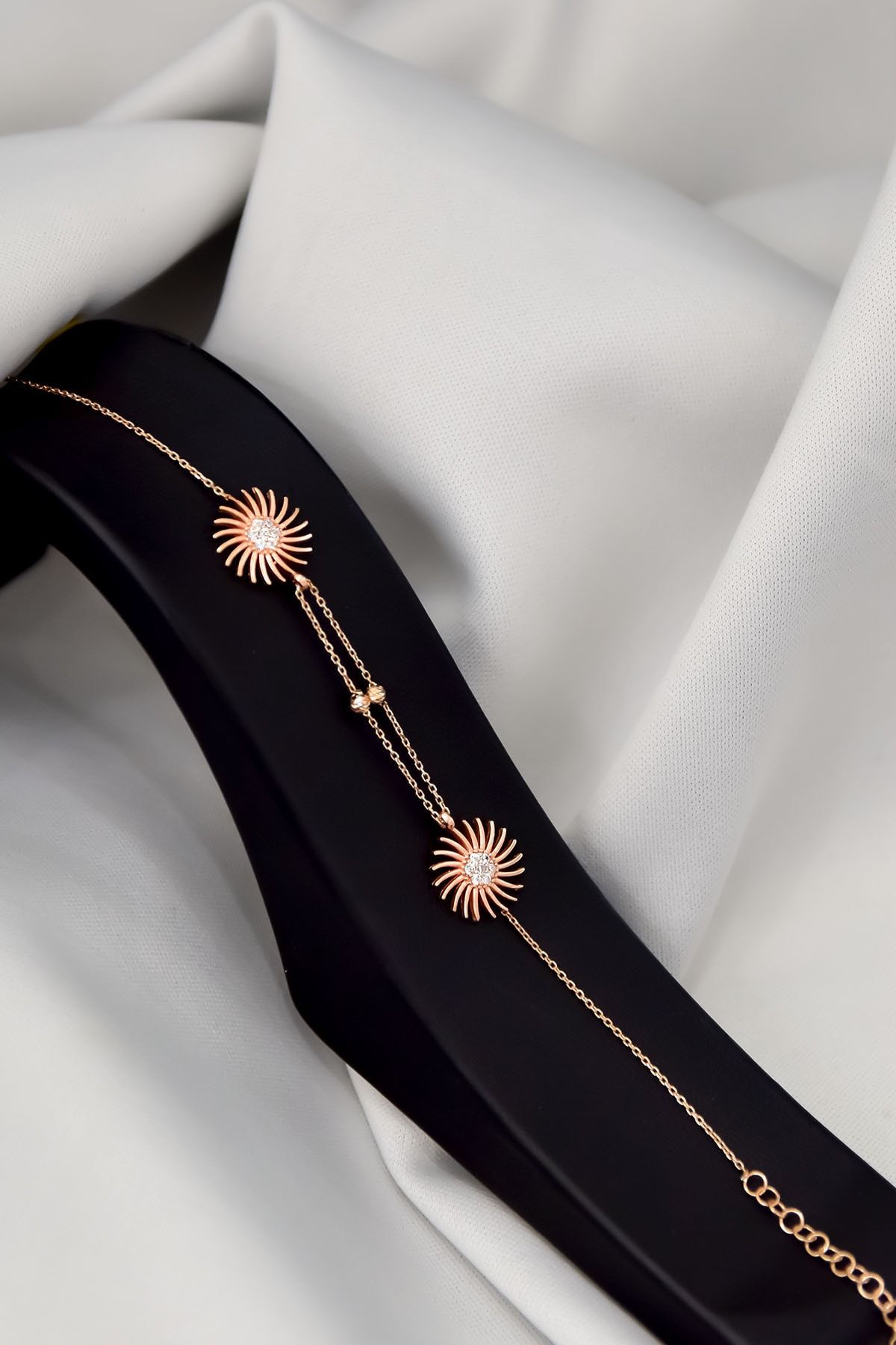 925 Ayar Gümüş Rose Kaplama Dorika Toplu Güneş Bileklik