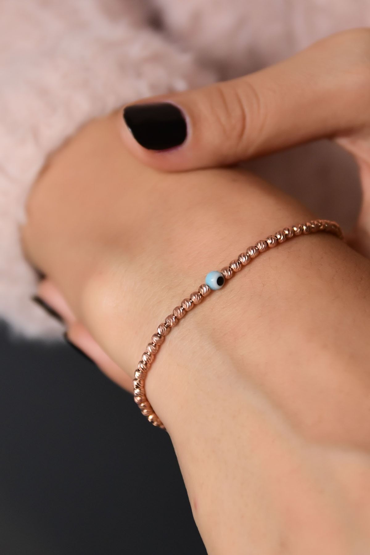 925 Ayar Gümüş Rose Kaplama Dorika Toplu Nazar Göz Bileklik