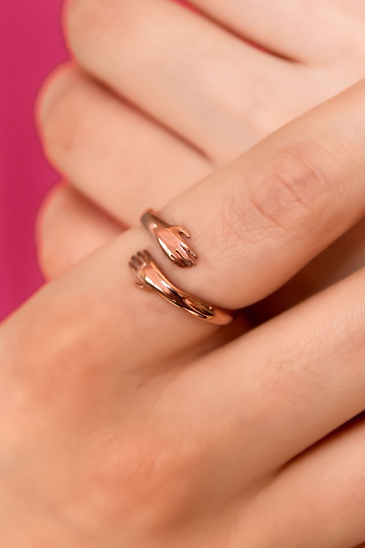 925 Ayar Gümüş Rose Kaplama El Figürlü Kadın Ayarlanabilir Yüzük