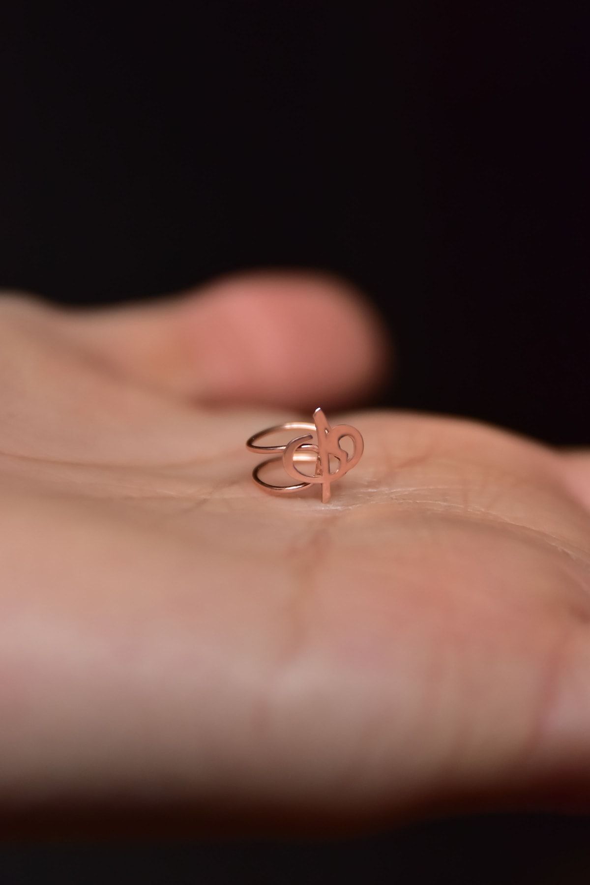 925 Ayar Gümüş Rose Kaplama Elif Vav Kıkırdak Küpe