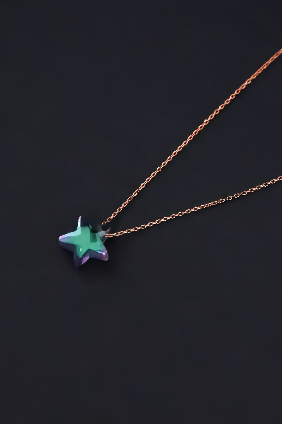 925 Ayar Gümüş Rose Kaplama Faset Kesim Parlayan Yıldız Kolye