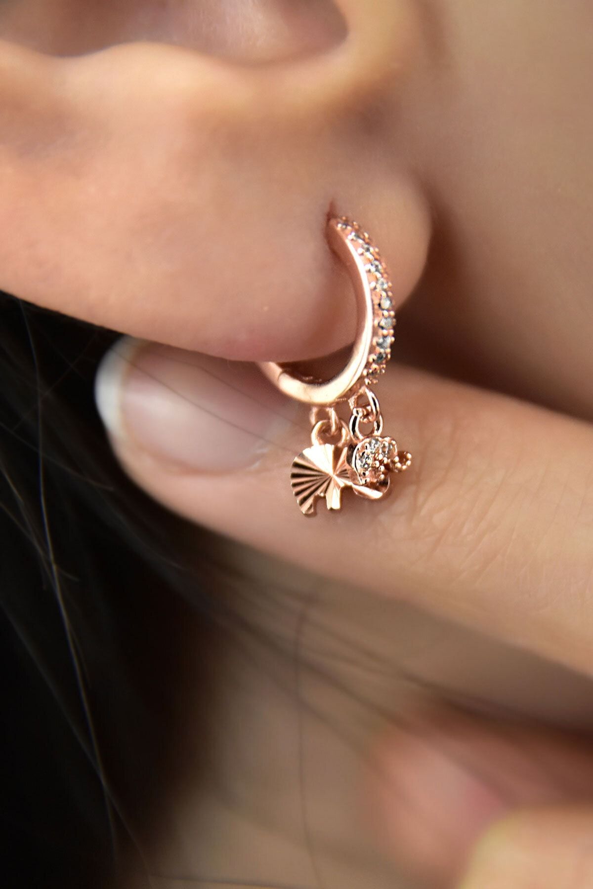 925 Ayar Gümüş Rose Kaplama Fil Figürlü Halka Kadın Küpe