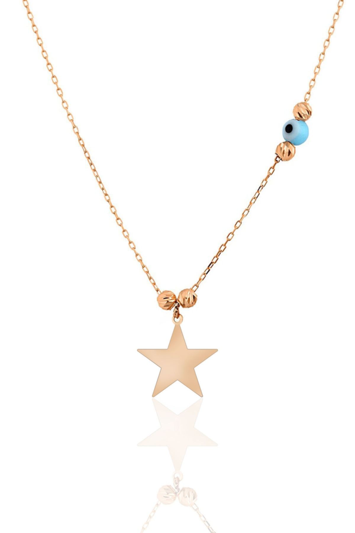 925 Ayar Gümüş Rose Kaplama Gözlü Dorikalı Yıldız Kolye