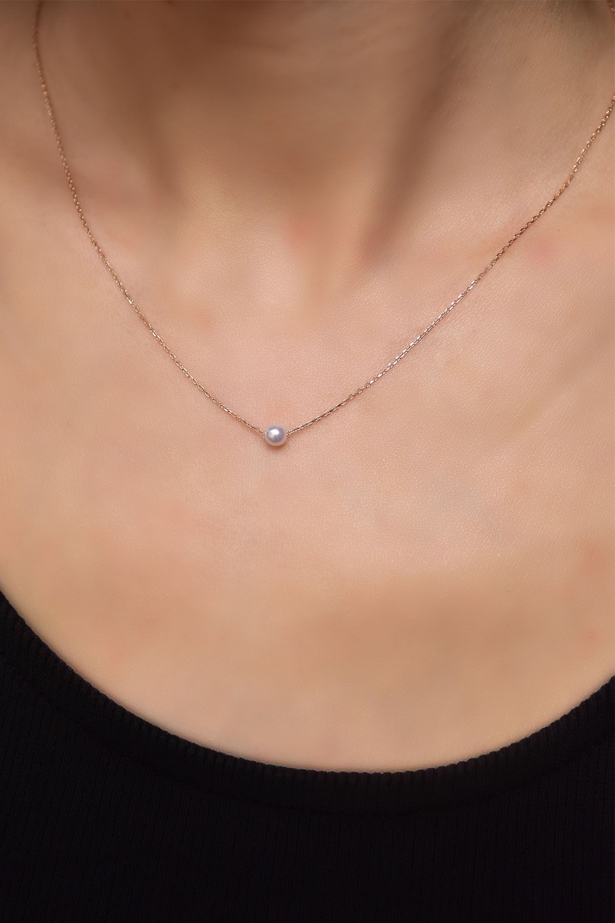 925 Ayar Gümüş Rose Kaplama Inci Top Kolye