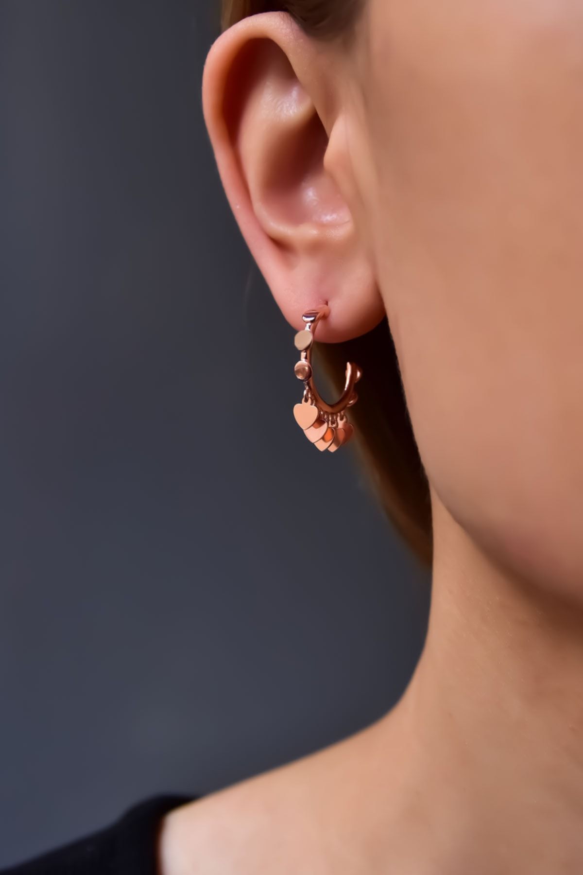 925 Ayar Gümüş Rose Kaplama Kalp Pul Shakira Halka Küpe