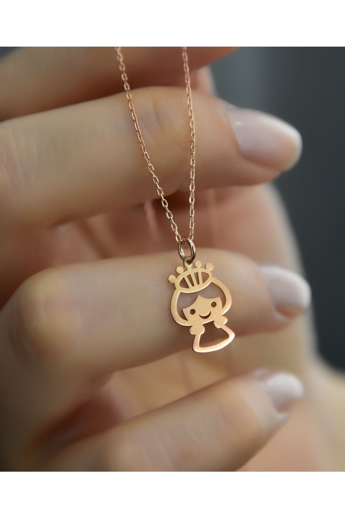 925 Ayar Gümüş Rose Kaplama Kesim Prenses Kolye