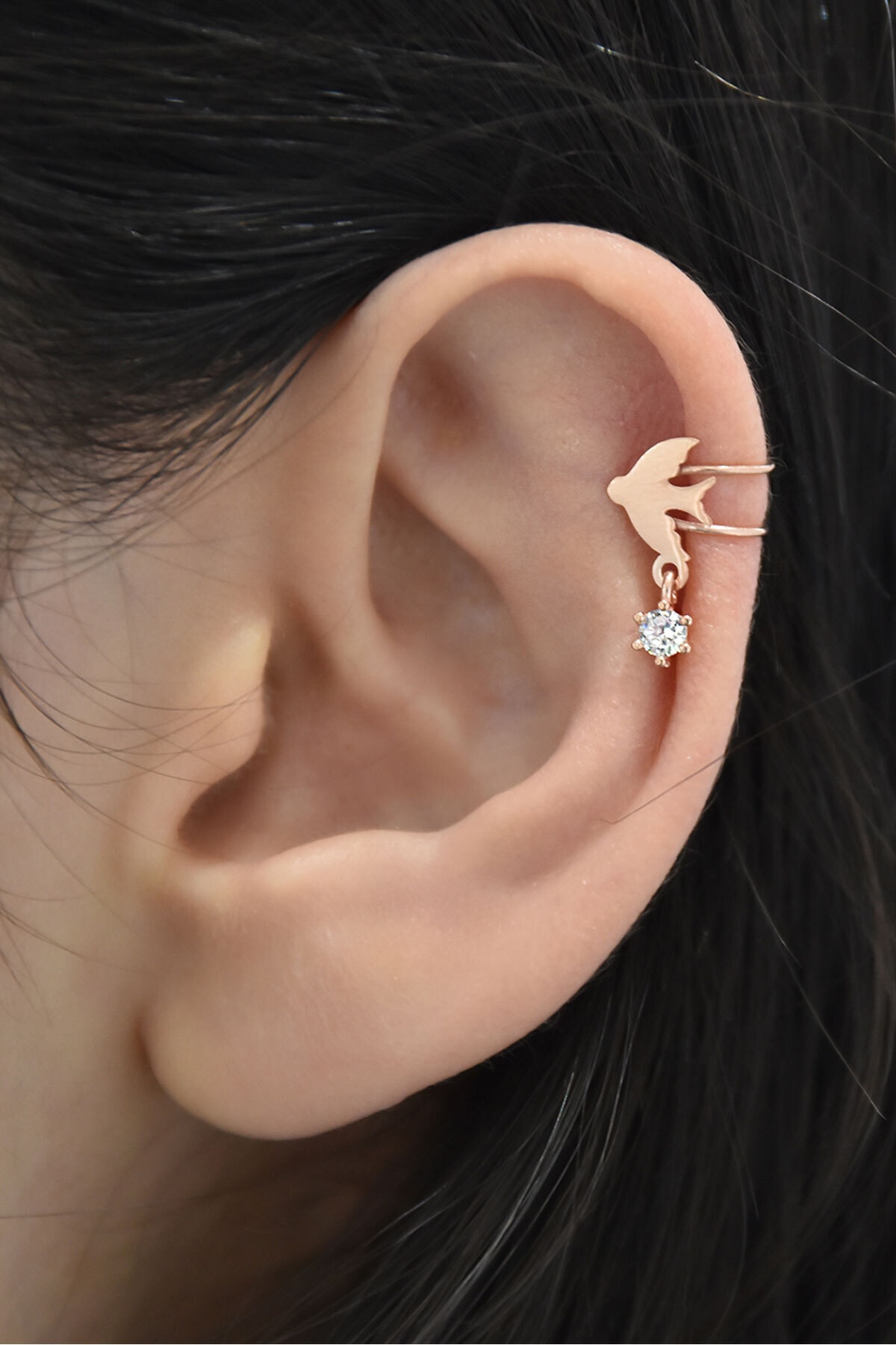 925 Ayar Gümüş Rose Kaplama Kırlangıç Kıkırdak Küpe