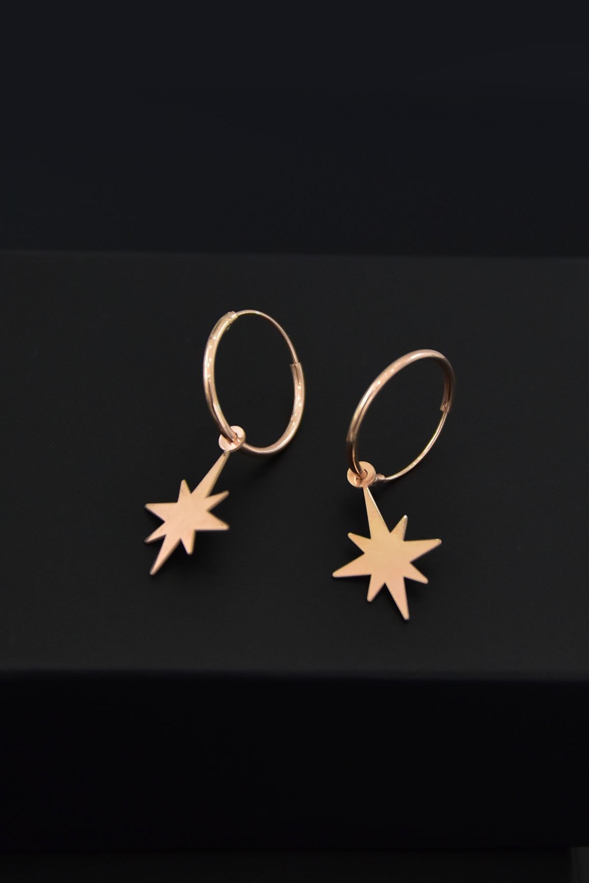 925 Ayar Gümüş Rose Kaplama Kutup Yıldızı Halka Küpe