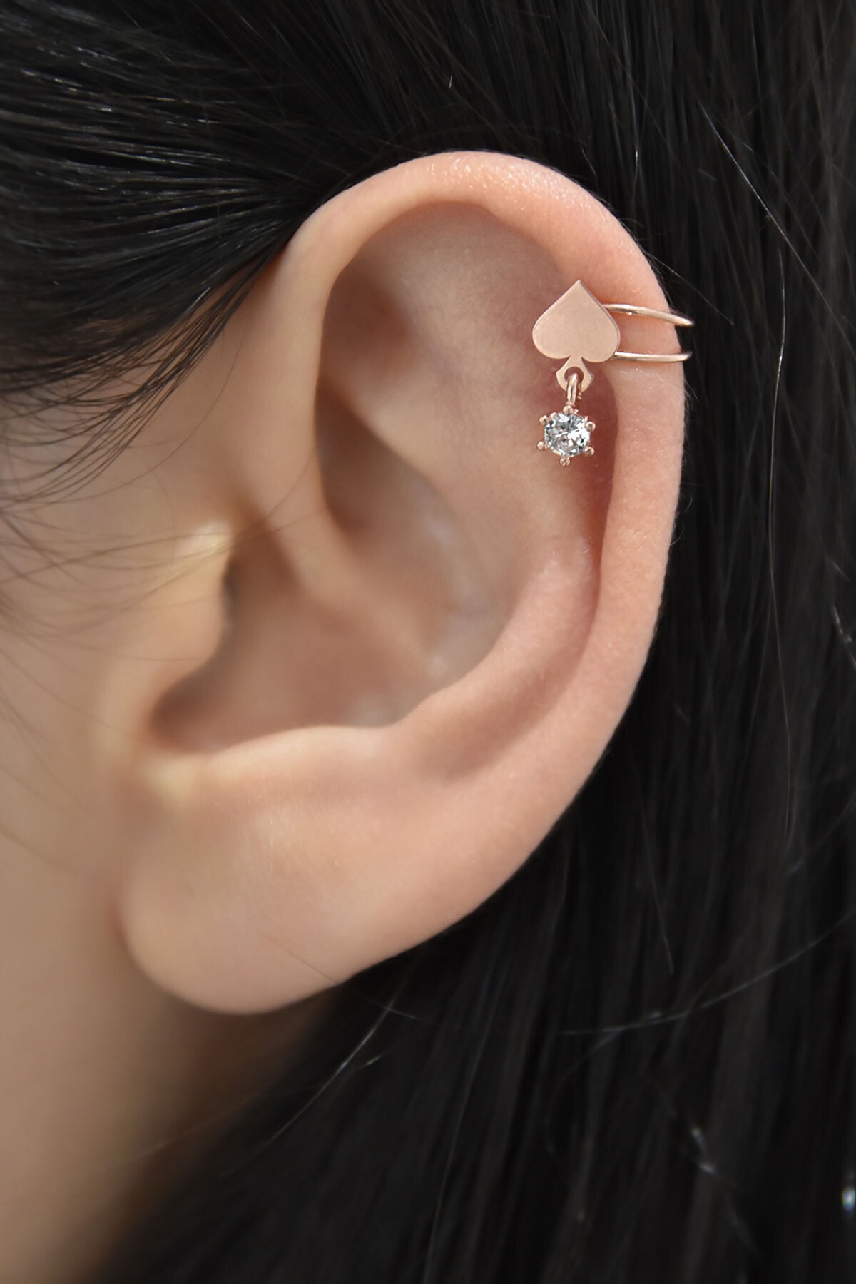 925 Ayar Gümüş Rose Kaplama Maça Kıkırdak Küpe