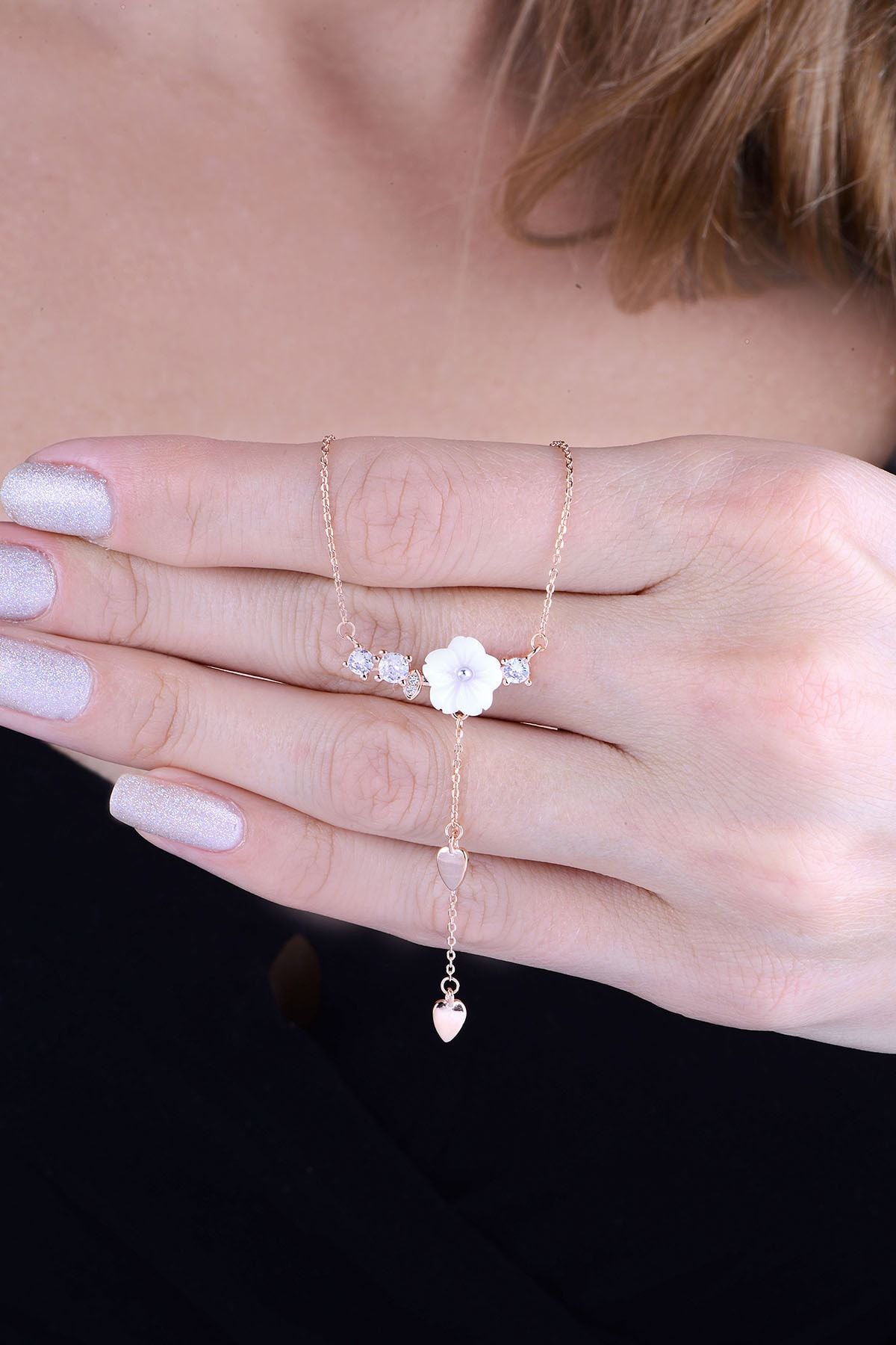 925 Ayar Gümüş Rose Kaplama Manolya Çiçeği Kolye