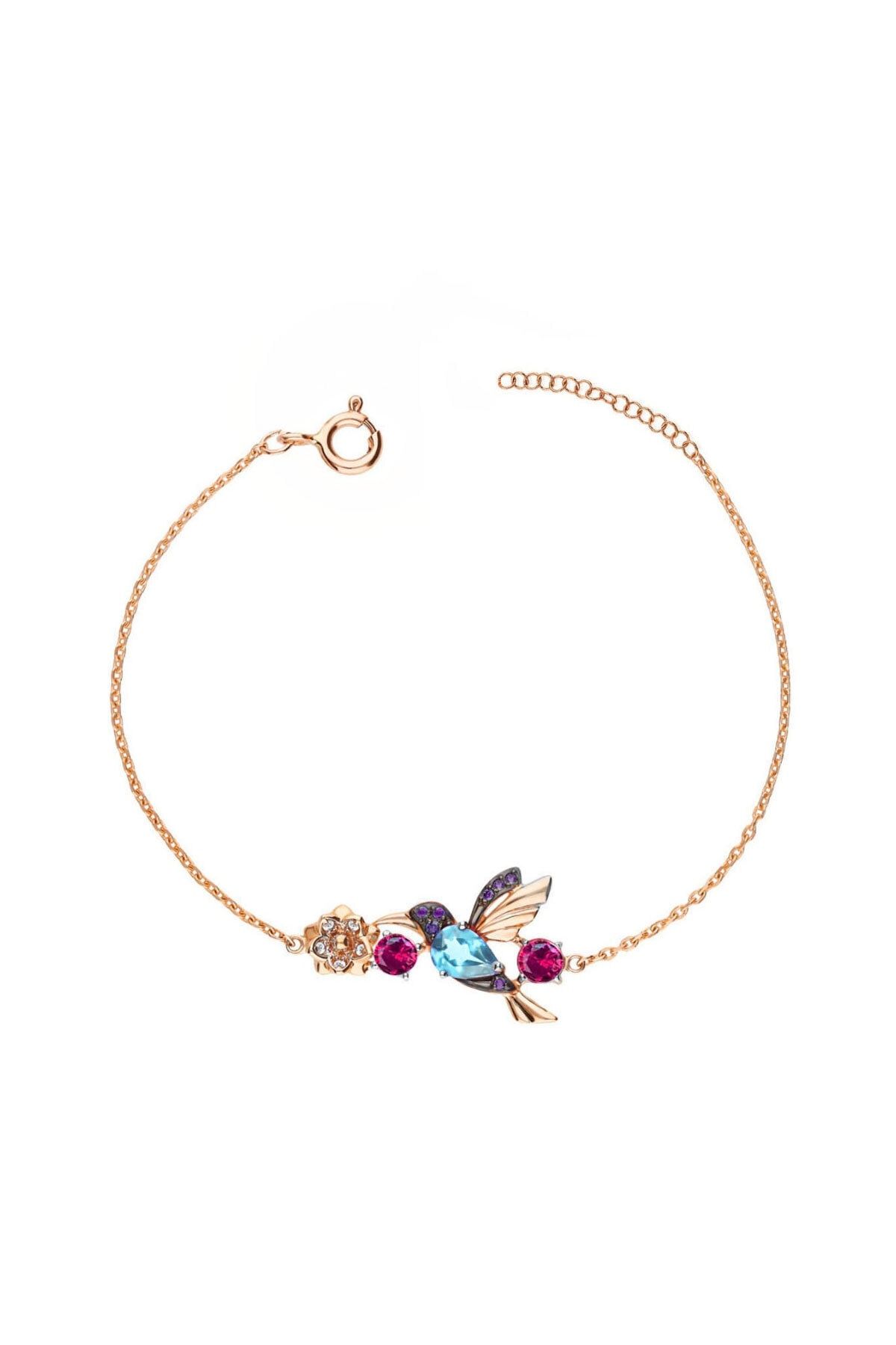 925 Ayar Gümüş Rose Kaplama Mor Taşlı Kuş Kadın Bileklik