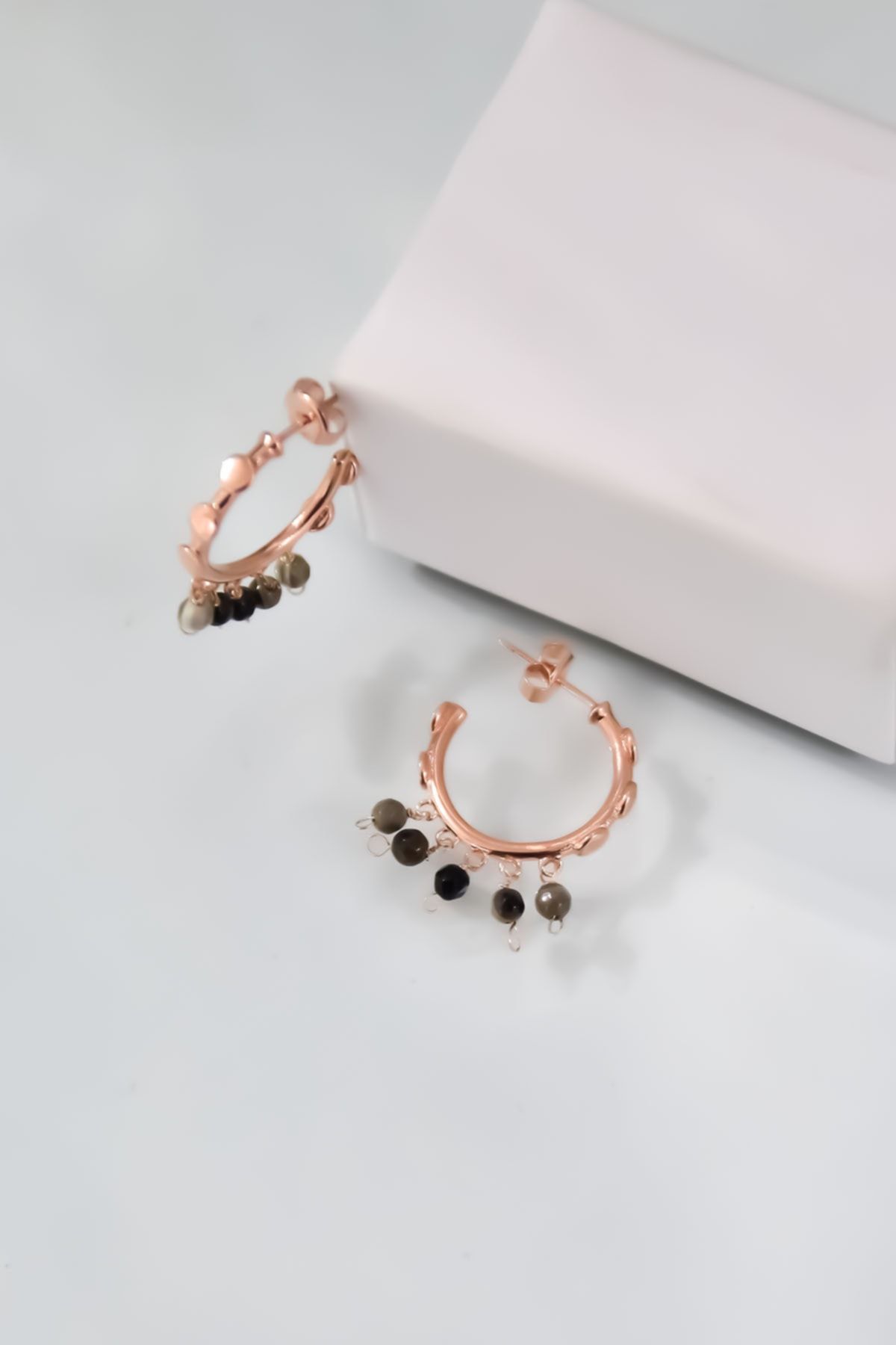 925 Ayar Gümüş Rose Kaplama Olives Taşlı Shakira Halka Küpe