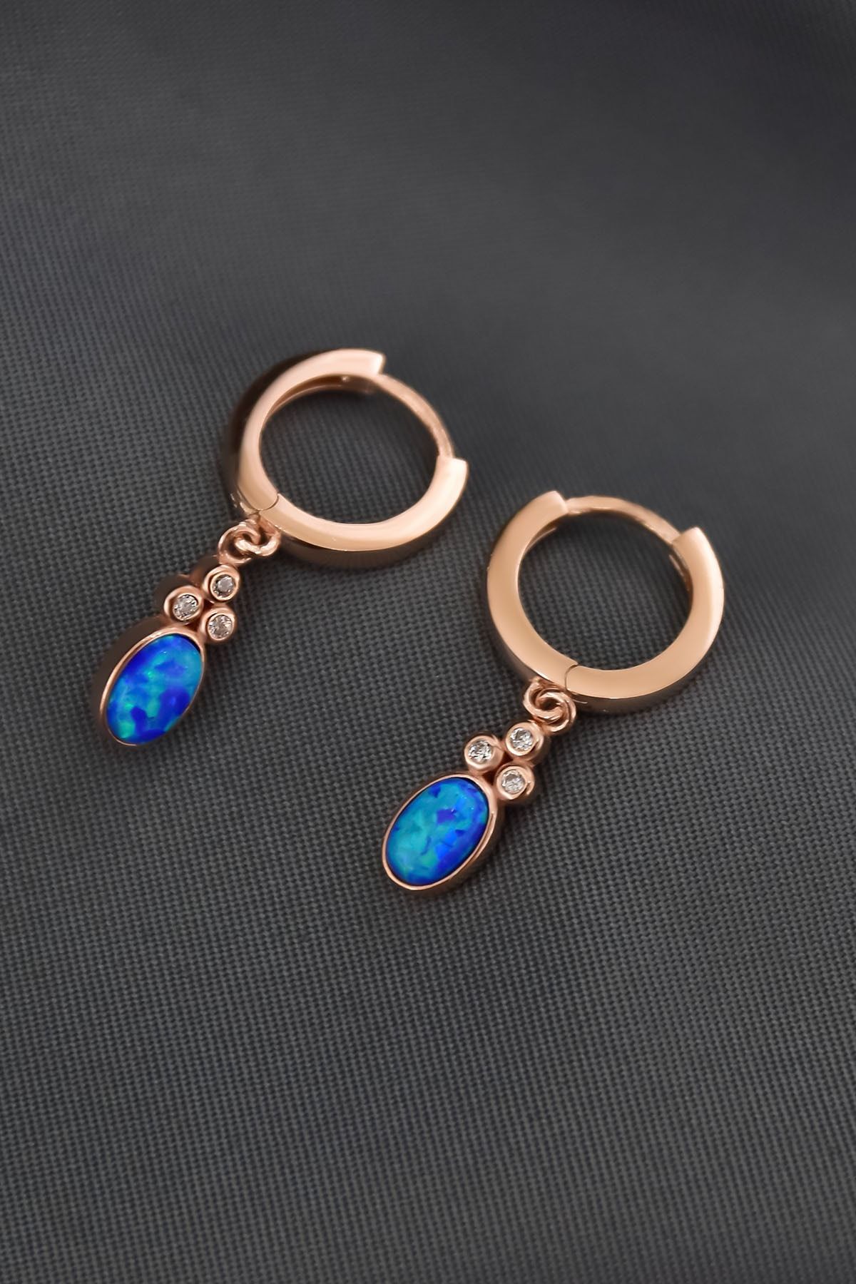 925 Ayar Gümüş Rose Kaplama Opal Oval Halka Küpe