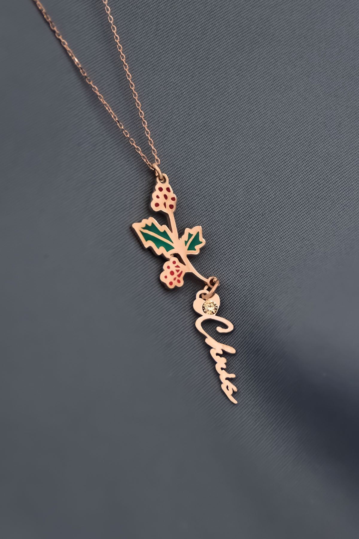 925 Ayar Gümüş Rose Kaplama Özel Tasarım Kalp Doğum Taşlı Mineli. Aralık Ayı kolye,aralık ayı çiçeği. Isimli Kolye