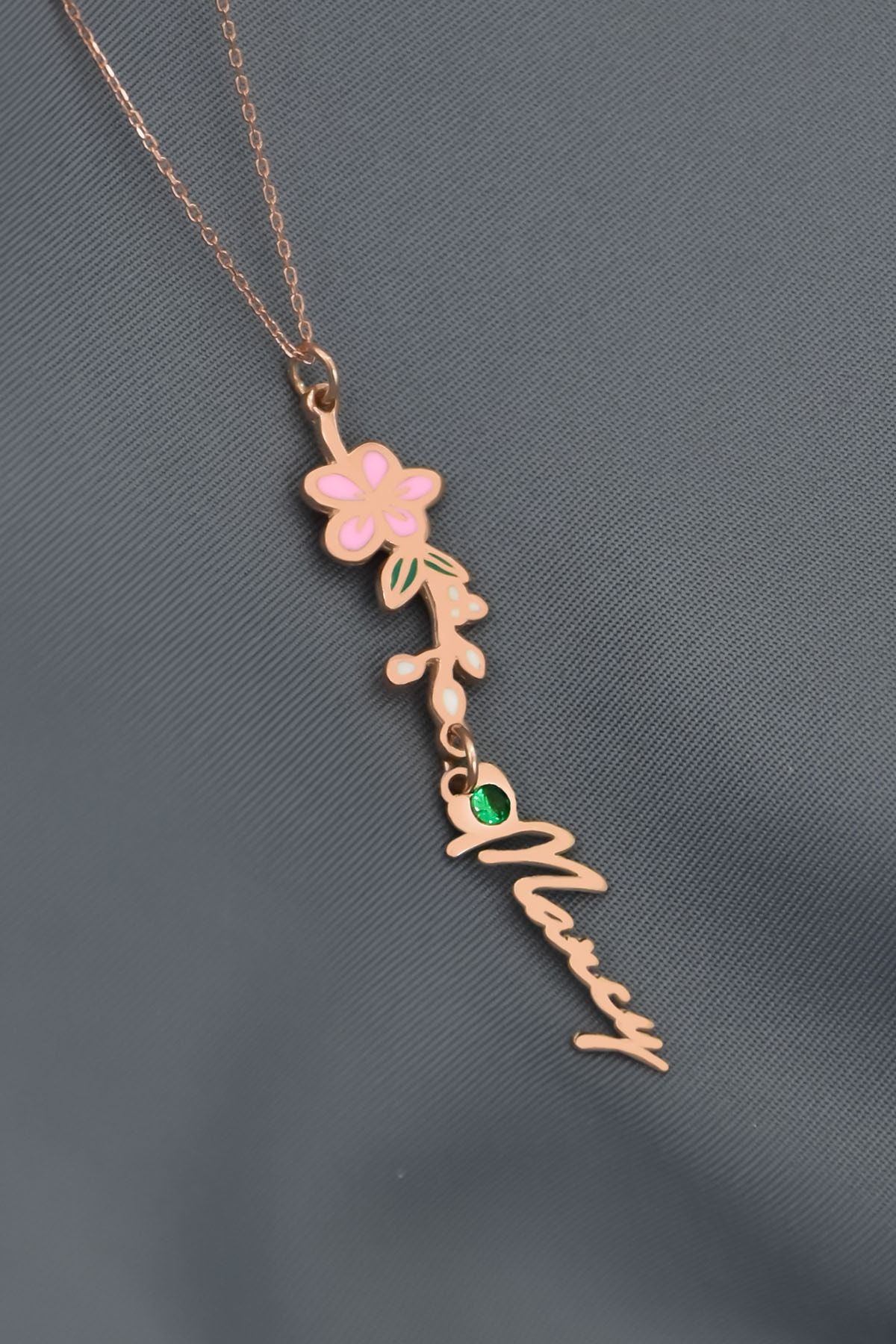 925 Ayar Gümüş Rose Kaplama Özel Tasarım Kalp Doğum Taşlı Mineli. Mayıs Ayı Çiçeği, Mayıs Ayı Isim Kolye