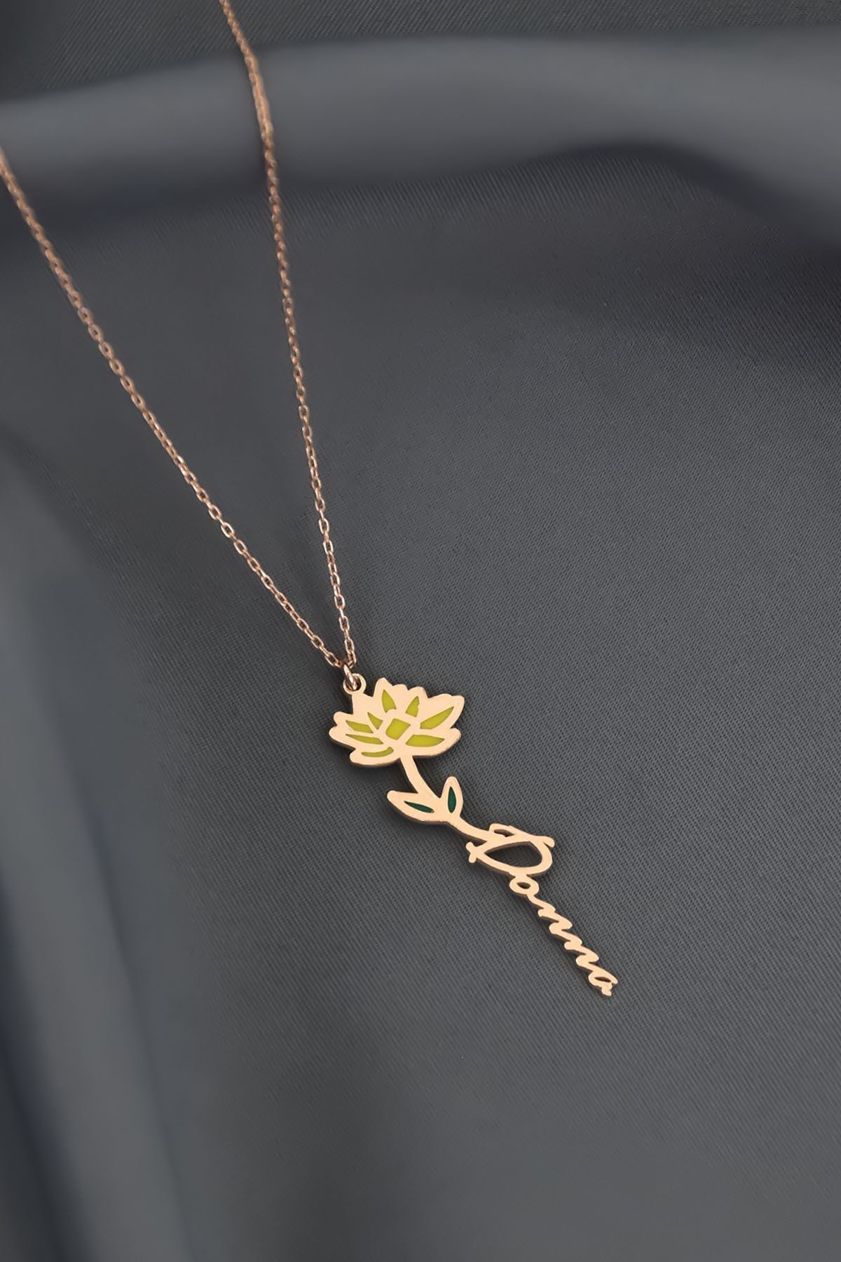 925 Ayar Gümüş Rose Kaplama Özel Tasarım Mineli Doğum Temmuz Ayı Çiçeği, Isim Kolye