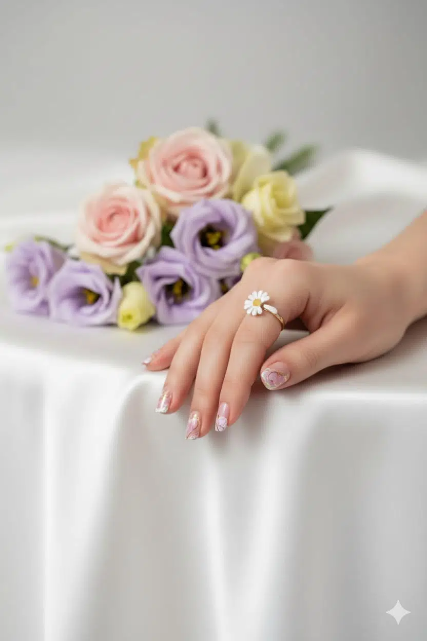 925 Ayar Gümüş Rose Kaplama Özel Tasarım Mineli Papatya Yüzük