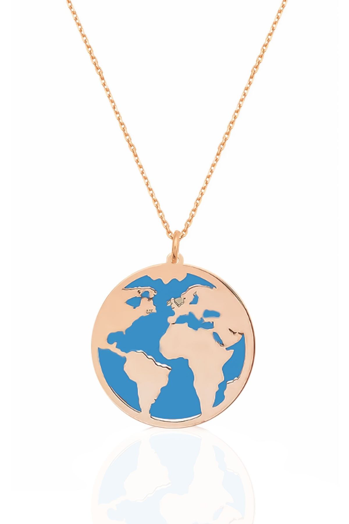 925 Ayar Gümüş Rose Kaplama Parlayan Rüya Serisi Tasarım Ebruli Cam Boyalı Dünya Kolye