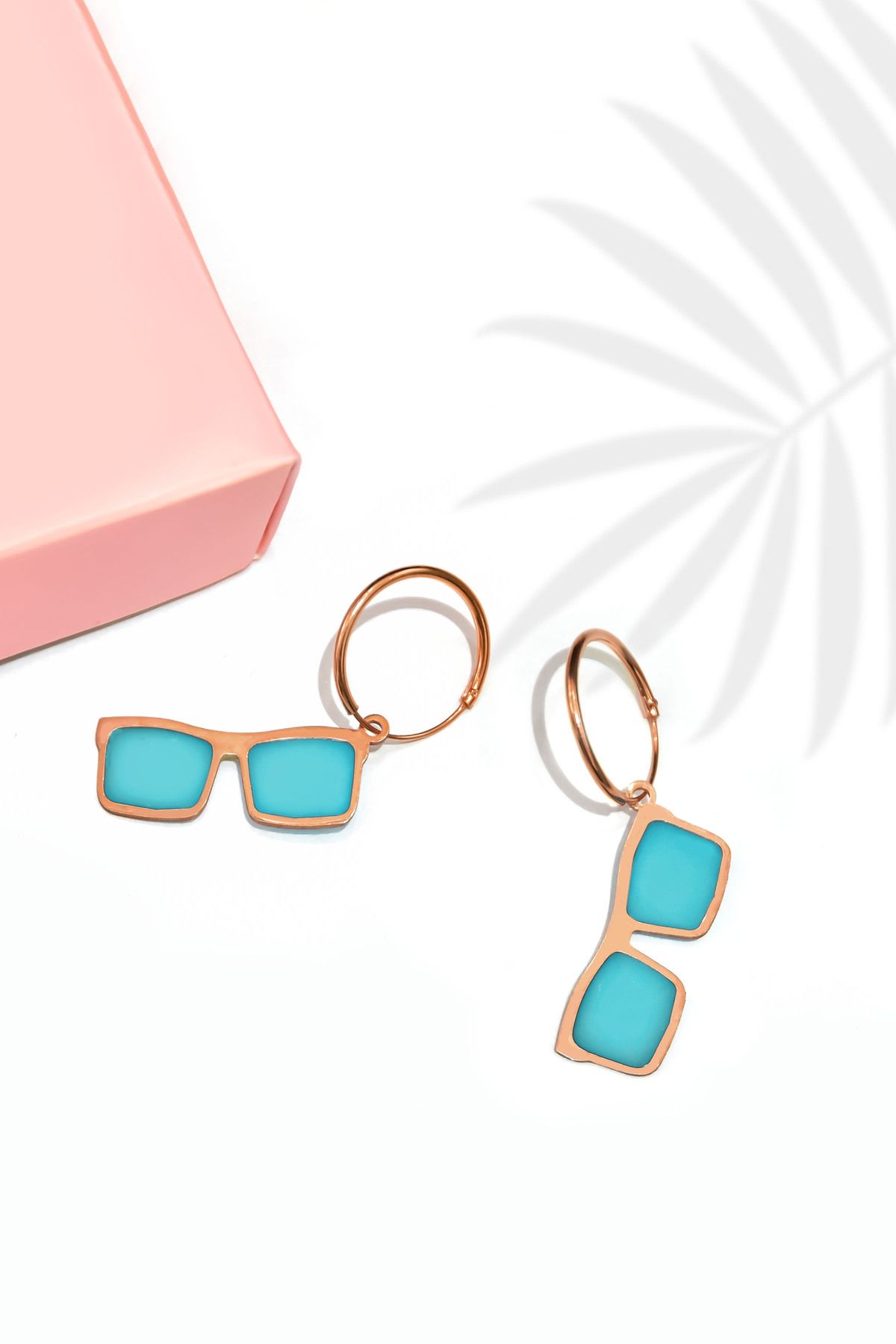 925 Ayar Gümüş Rose Kaplama Rüya Serisi, Mavi Mineli Brooklyn Model Gözlük Küpe