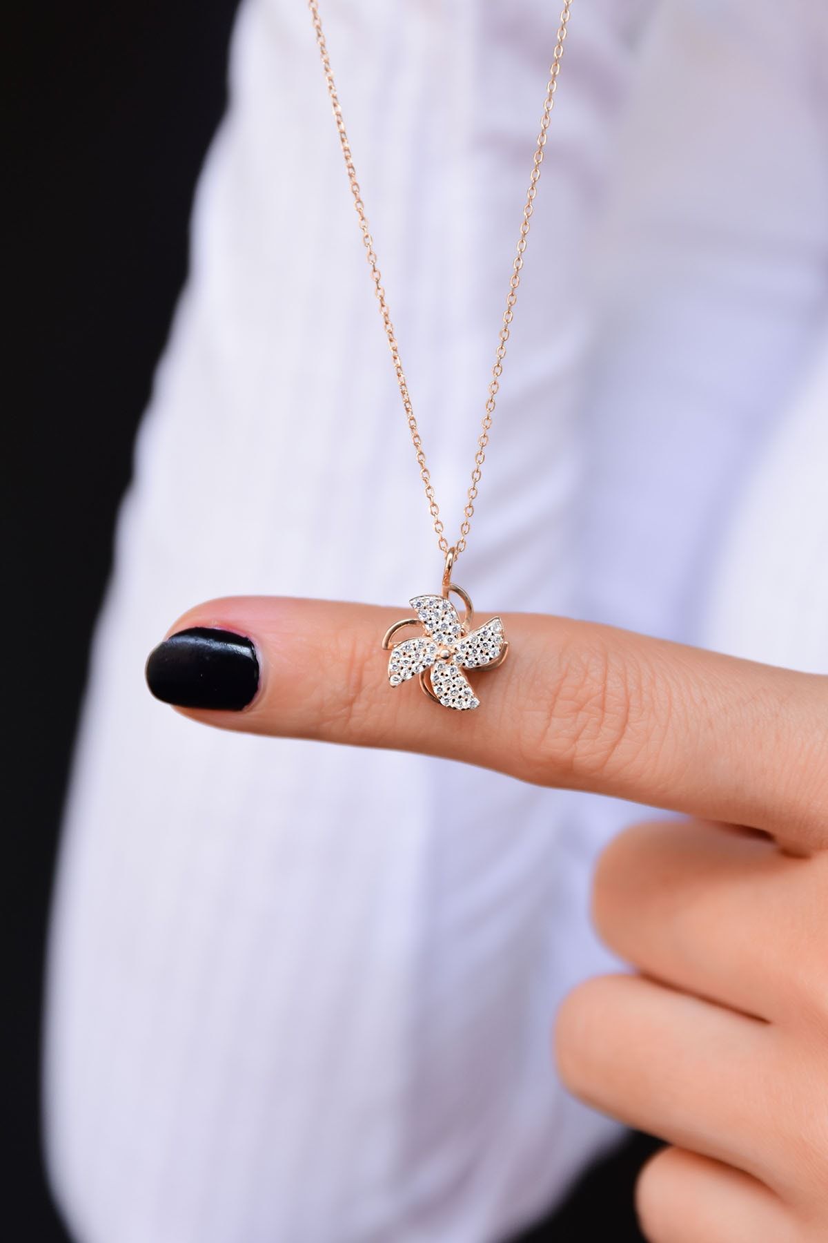 925 Ayar Gümüş Rose Kaplama Rüzgar Gülü Kolye