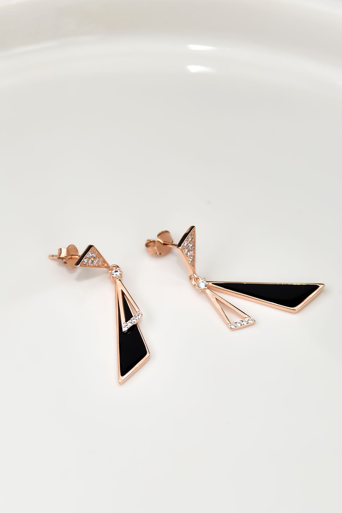 925 Ayar Gümüş Tasarım Geometrik Şekilli Küpe.rose.gold.rodaj