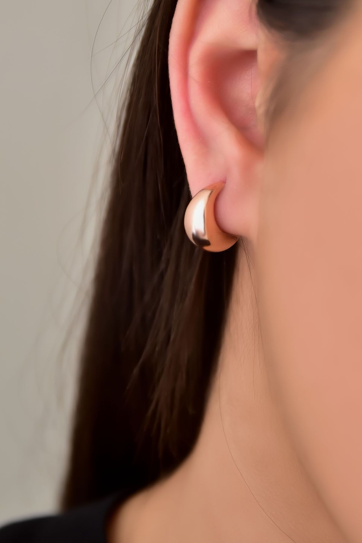 925 Ayar Gümüş Rose Kaplama Tasarım Kalın Halka Küpe