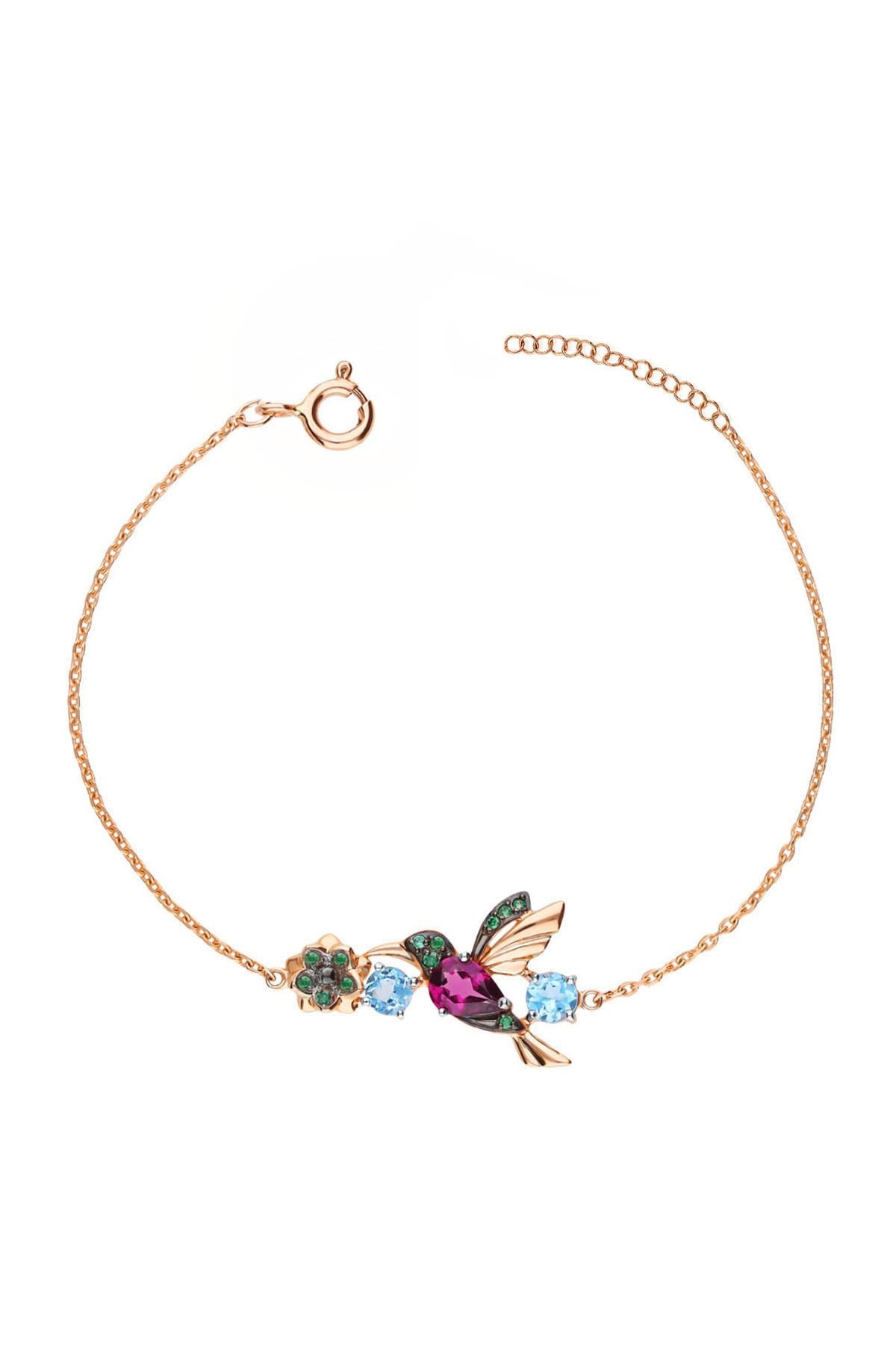 925 Ayar Gümüş Rose Kaplama Taşlı Sevgi Kuşu Bileklik