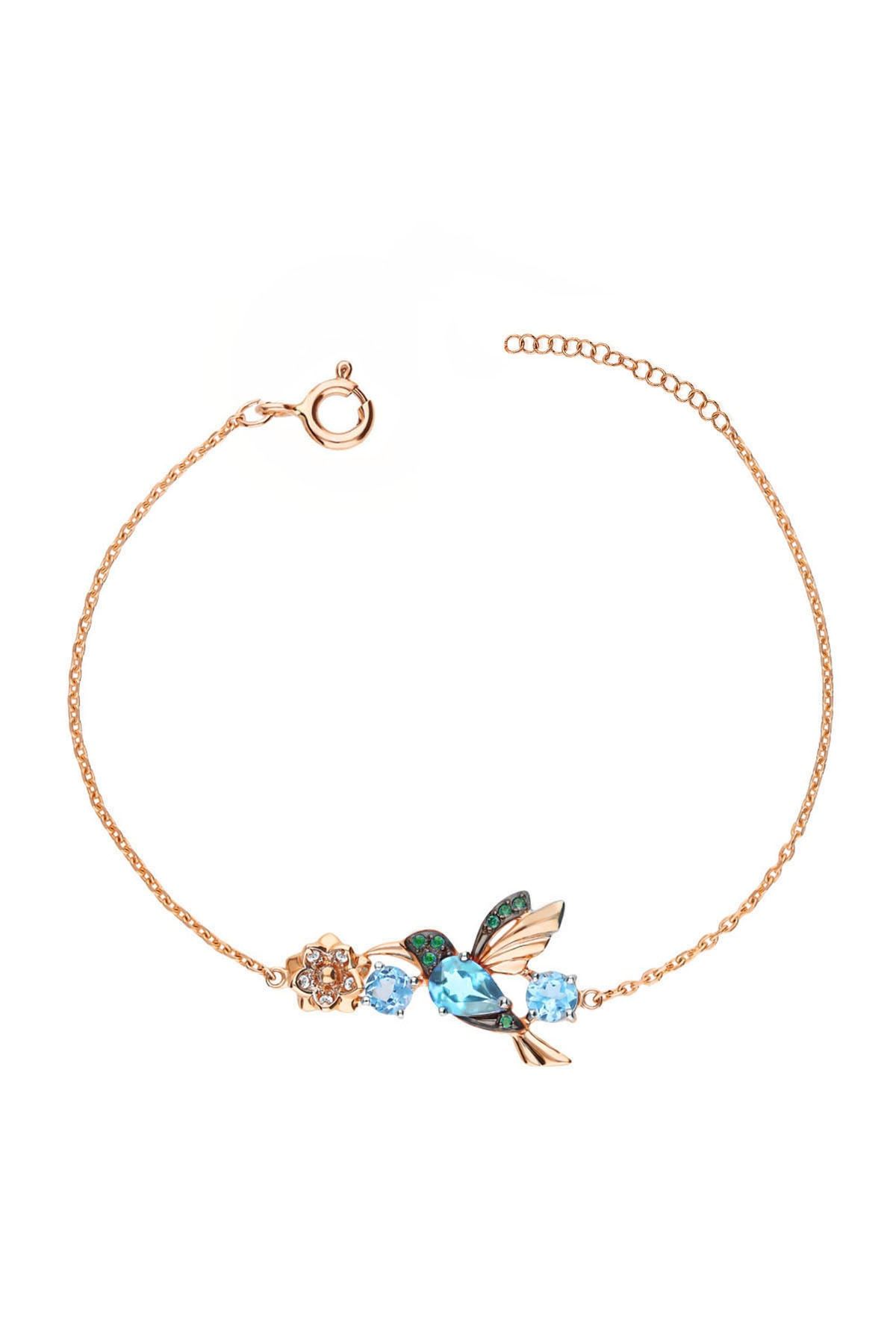 925 Ayar Gümüş Rose Kaplama Taşlı Sevgi Kuşu Bileklik