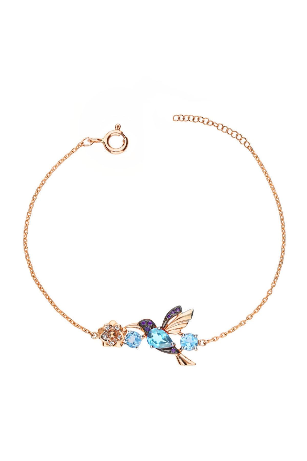 925 Ayar Gümüş Rose Kaplama Taşlı Sevgi Kuşu Bileklik