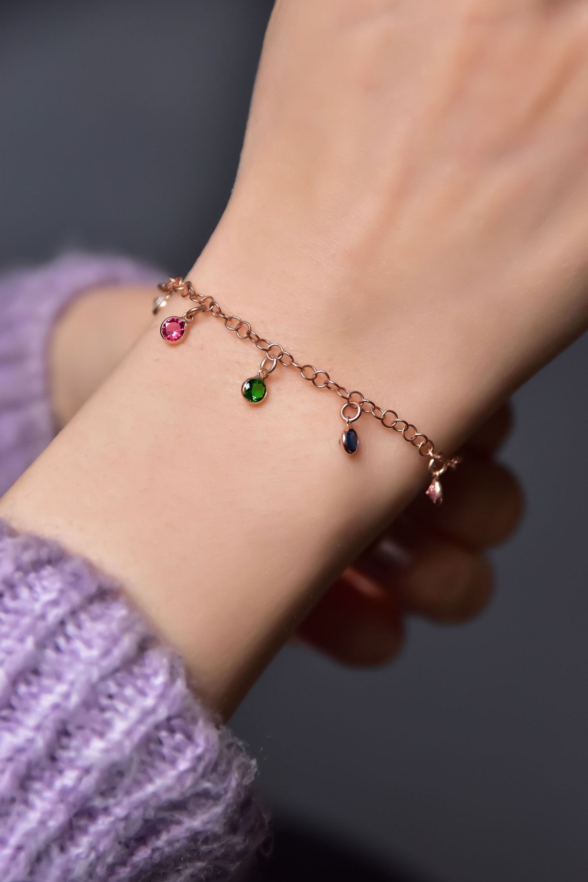 925 Ayar Gümüş Rose Kaplama Tiffany Mix Zirkon Taşlı Zincir Bileklik